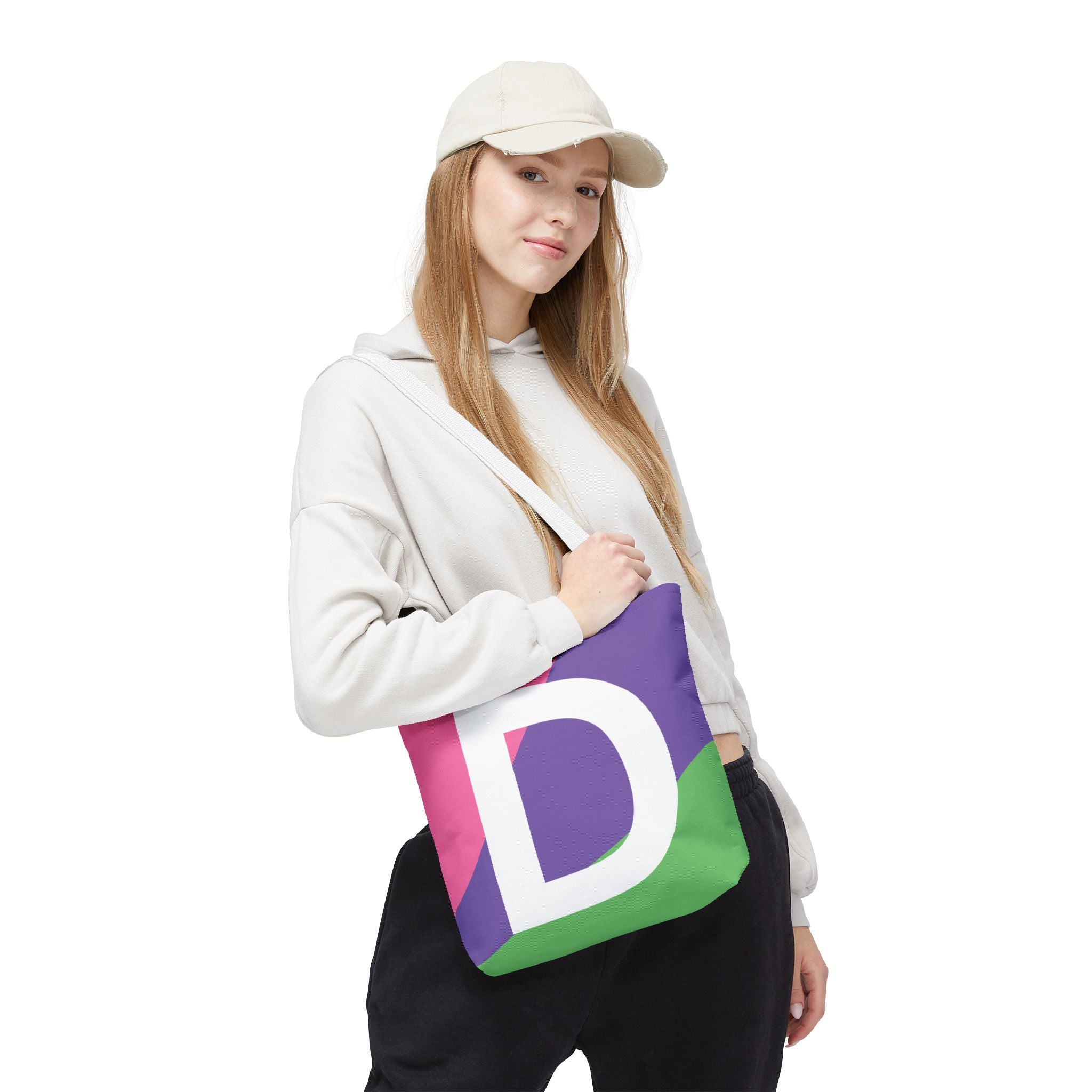 Monogram 'D' Colorblock Tote Bag — Personalized Initial D Shoulder Tote