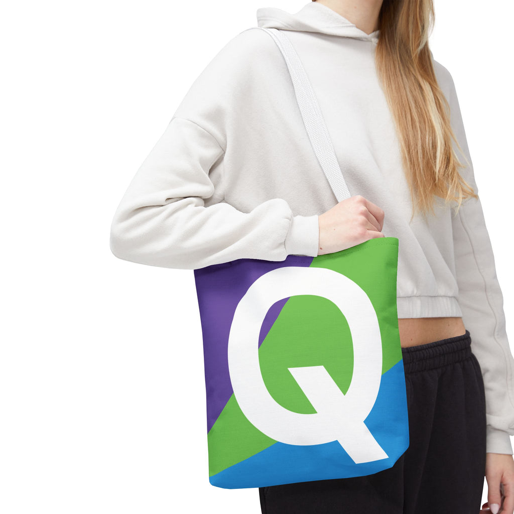 Monogram 'Q' Colorblock Tote Bag — Personalized Initial Q Shoulder Tote