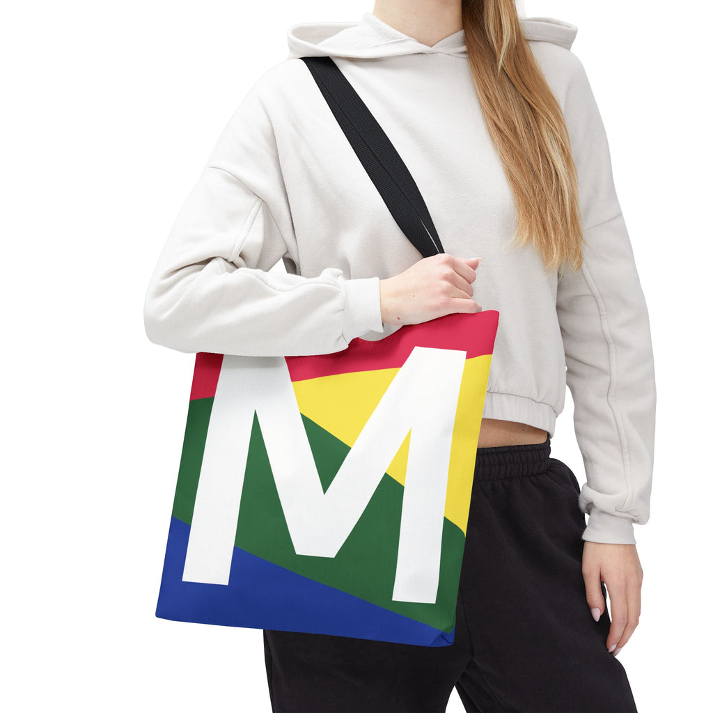 Monogram 'M' Colorblock Tote Bag — Personalized Initial M Shoulder Tote