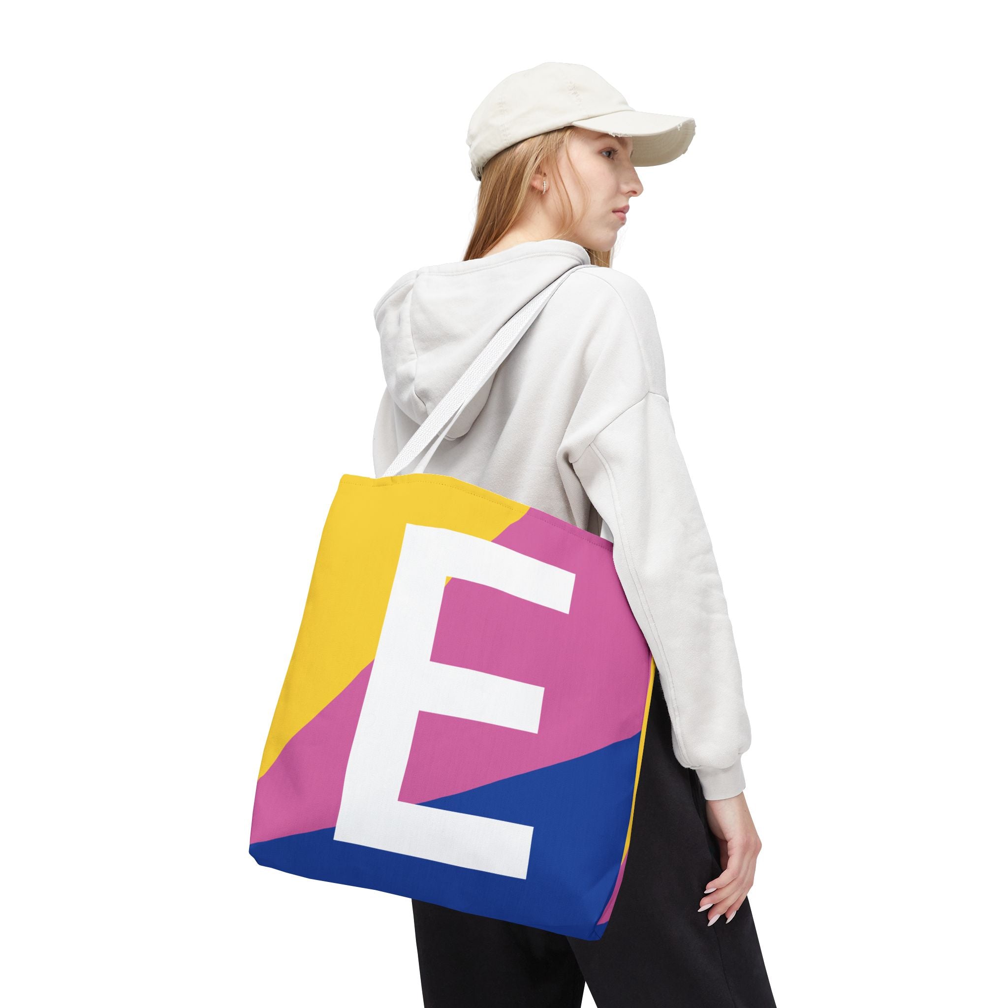 Monogram 'E' Colorblock Tote Bag — Personalized Initial E Shoulder Tote