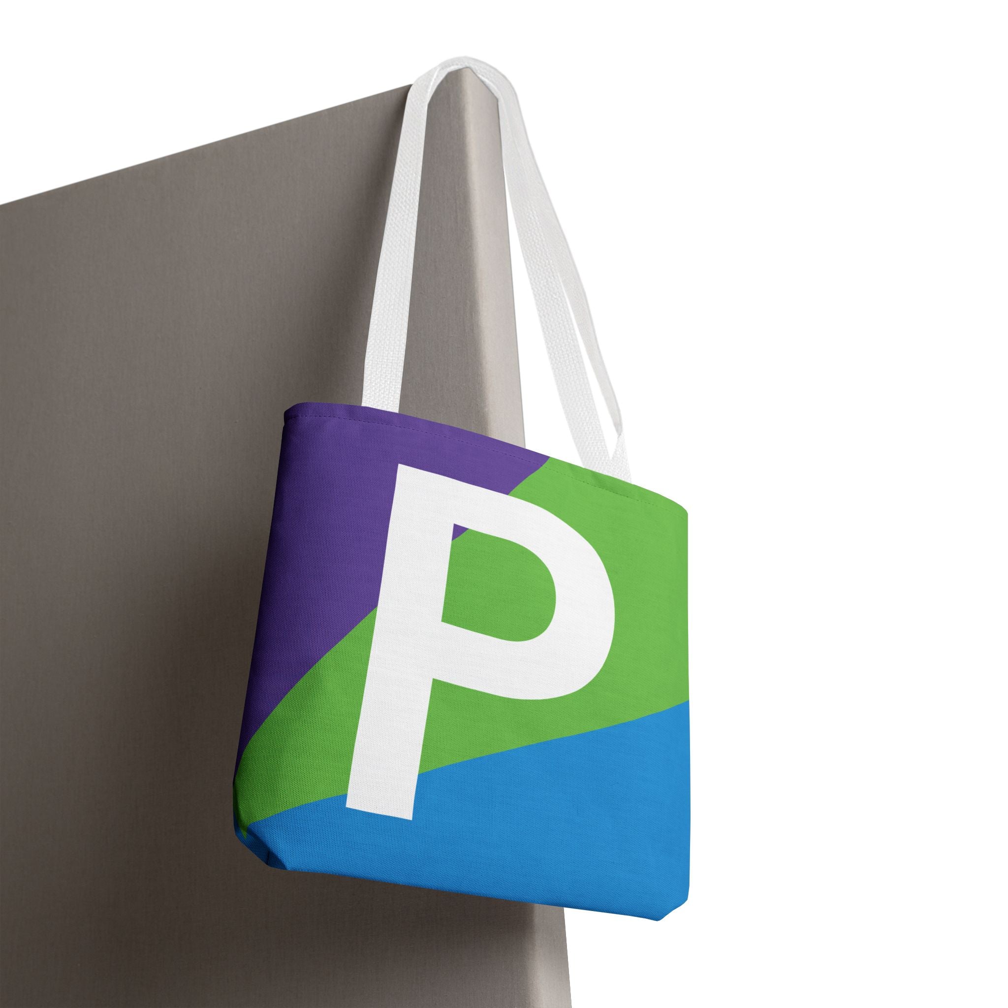 Monogram 'P' Colorblock Tote Bag — Personalized Initial P Shoulder Tote