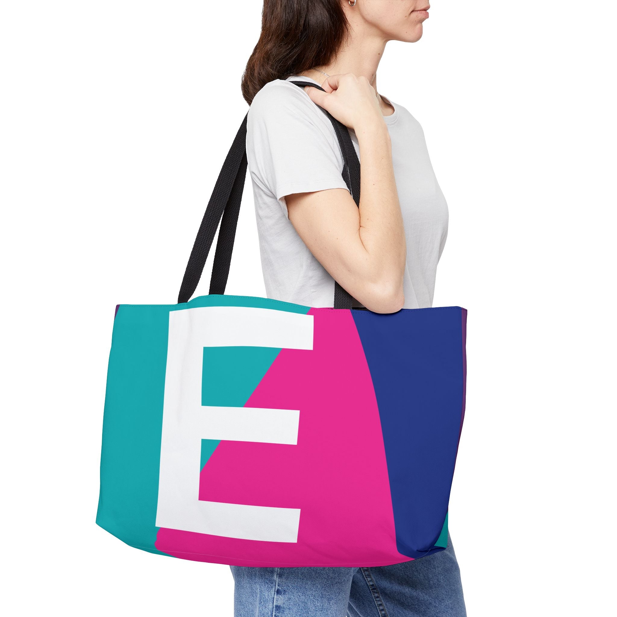 Personalized 'E' Colorblock Tote Bag — Monogram Weekender Tote