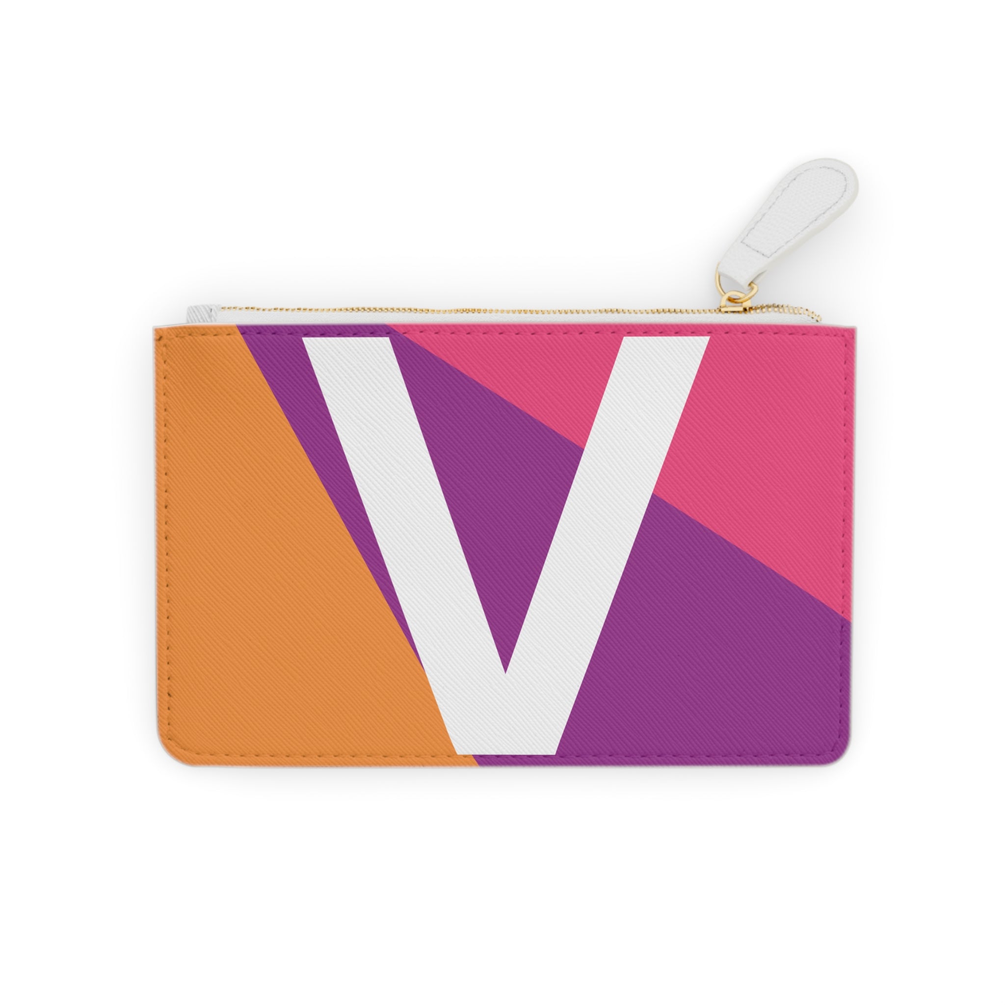 Initial V Mini Clutch — Colorblock Monogram Wristlet Wallet