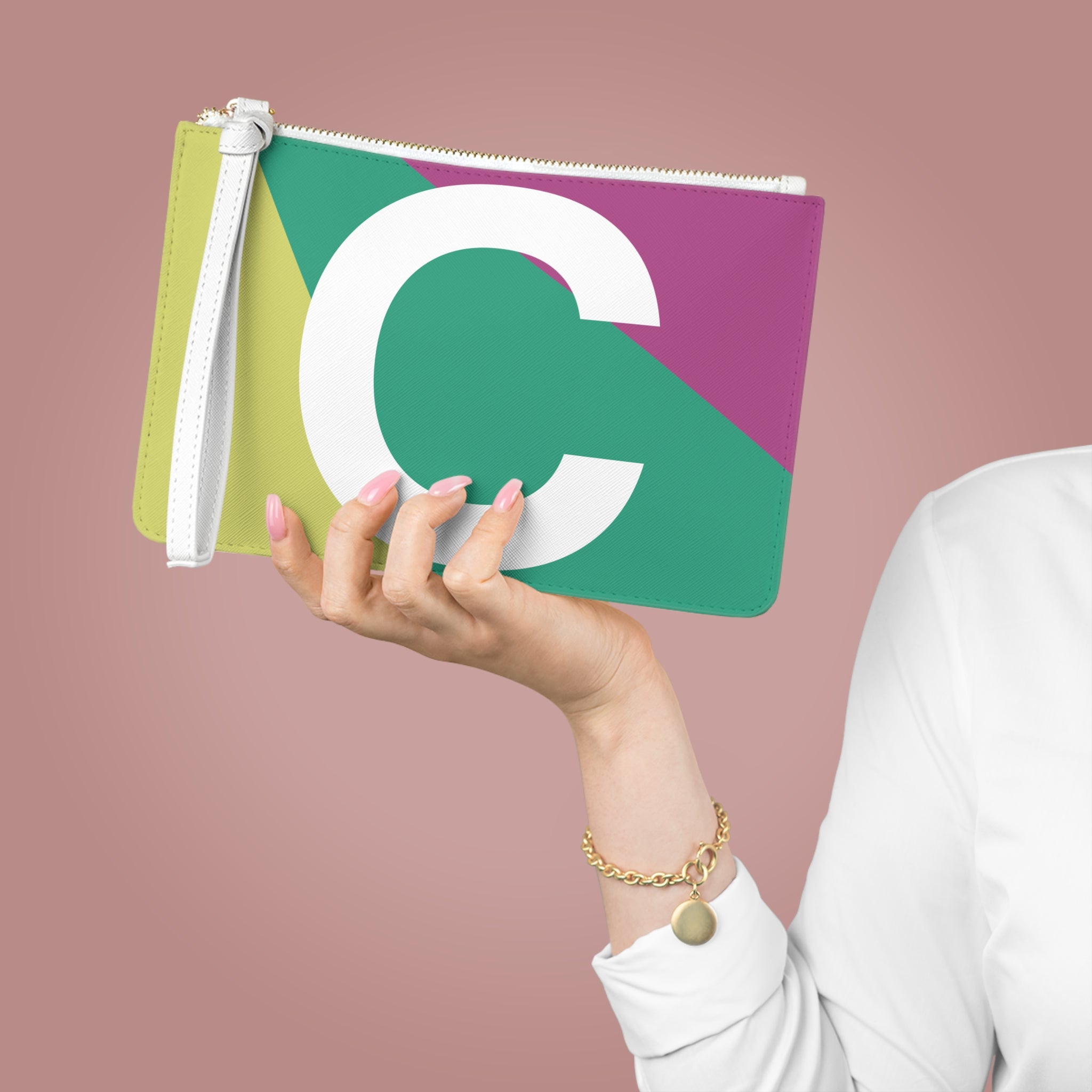Monogram 'C' Colorblock Clutch Bag — Bold Geometric Wristlet for Everyday & Gifts
