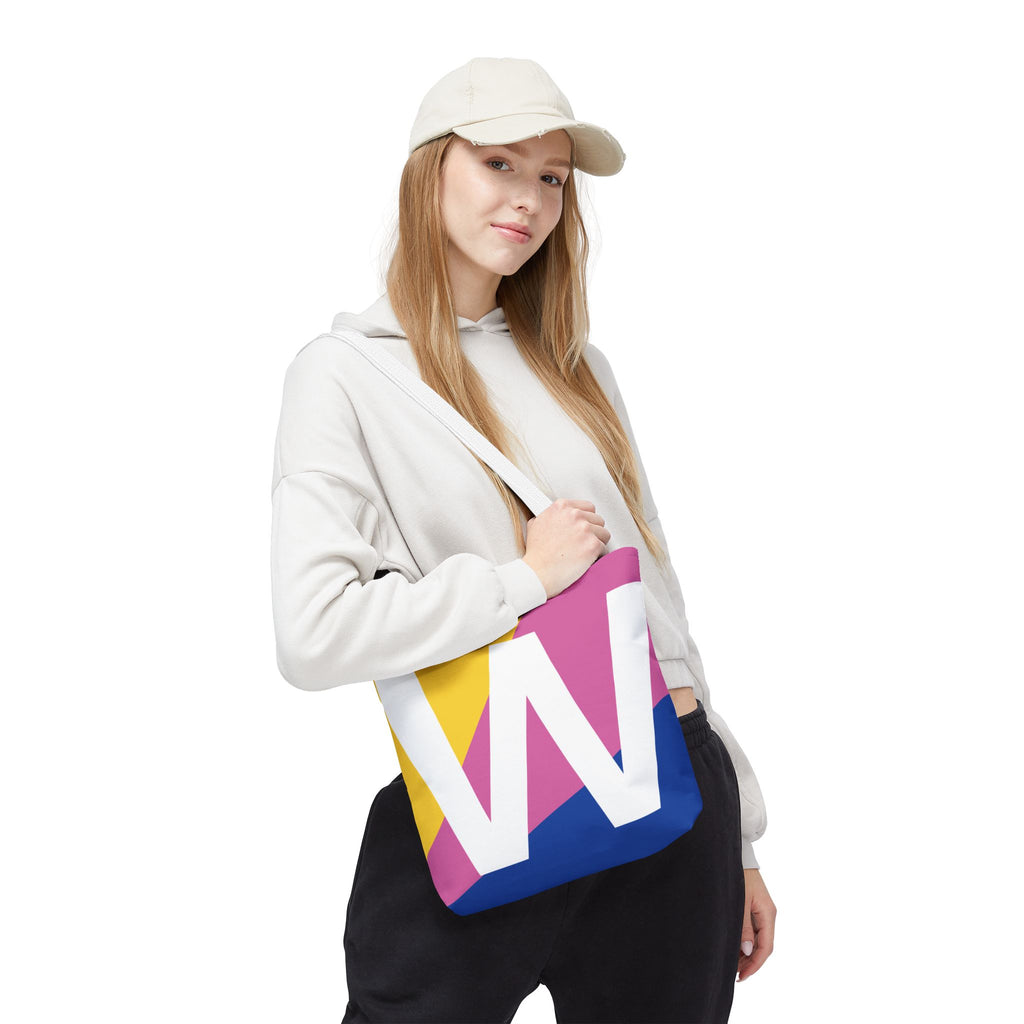 Monogram 'W' Colorblock Tote Bag — Personalized Initial W Shoulder Tote
