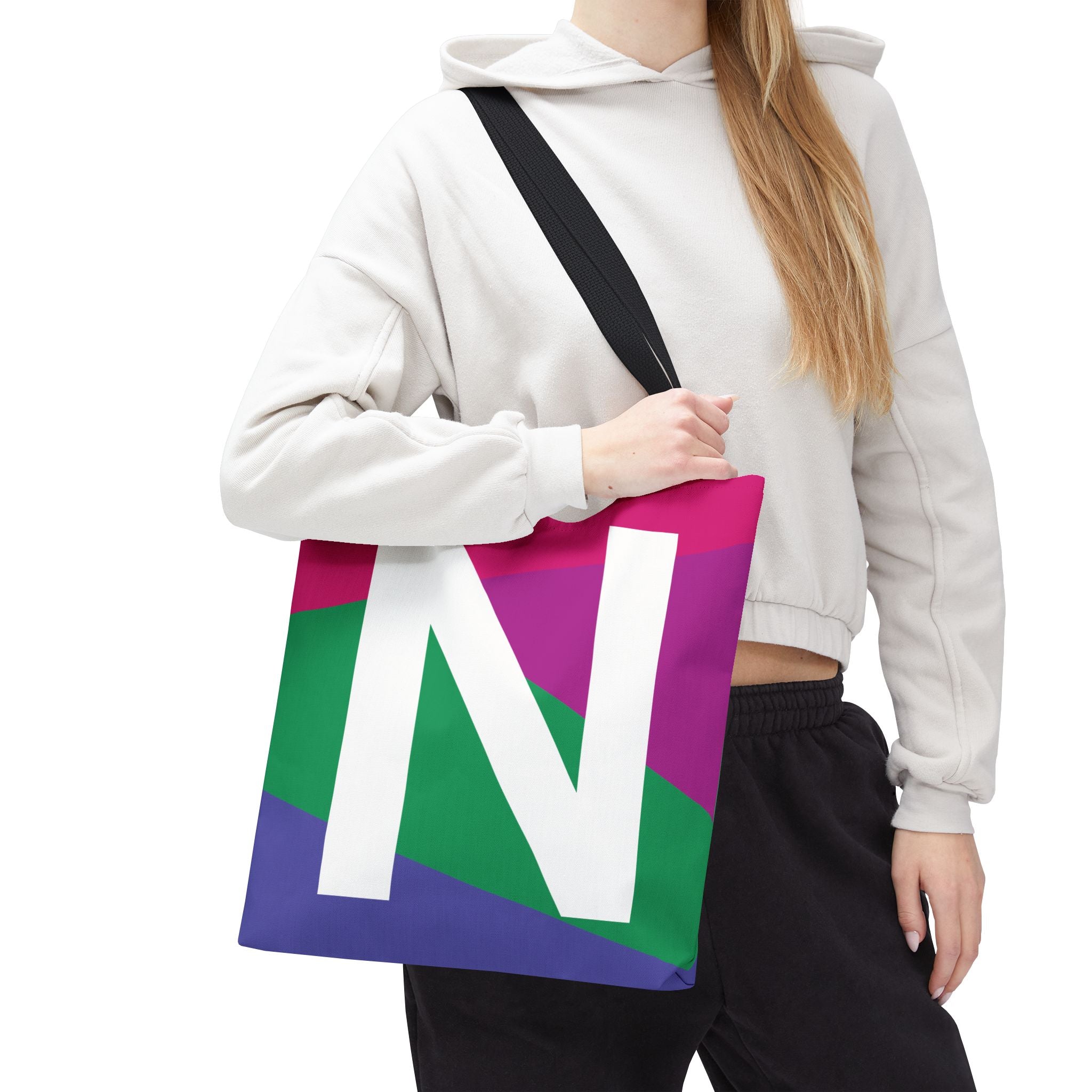 Monogram 'N' Colorblock Tote Bag — Personalized Initial N Shoulder Tote