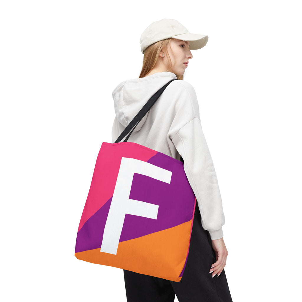 Monogram 'F' Colorblock Tote Bag — Personalized Initial F Shoulder Tote