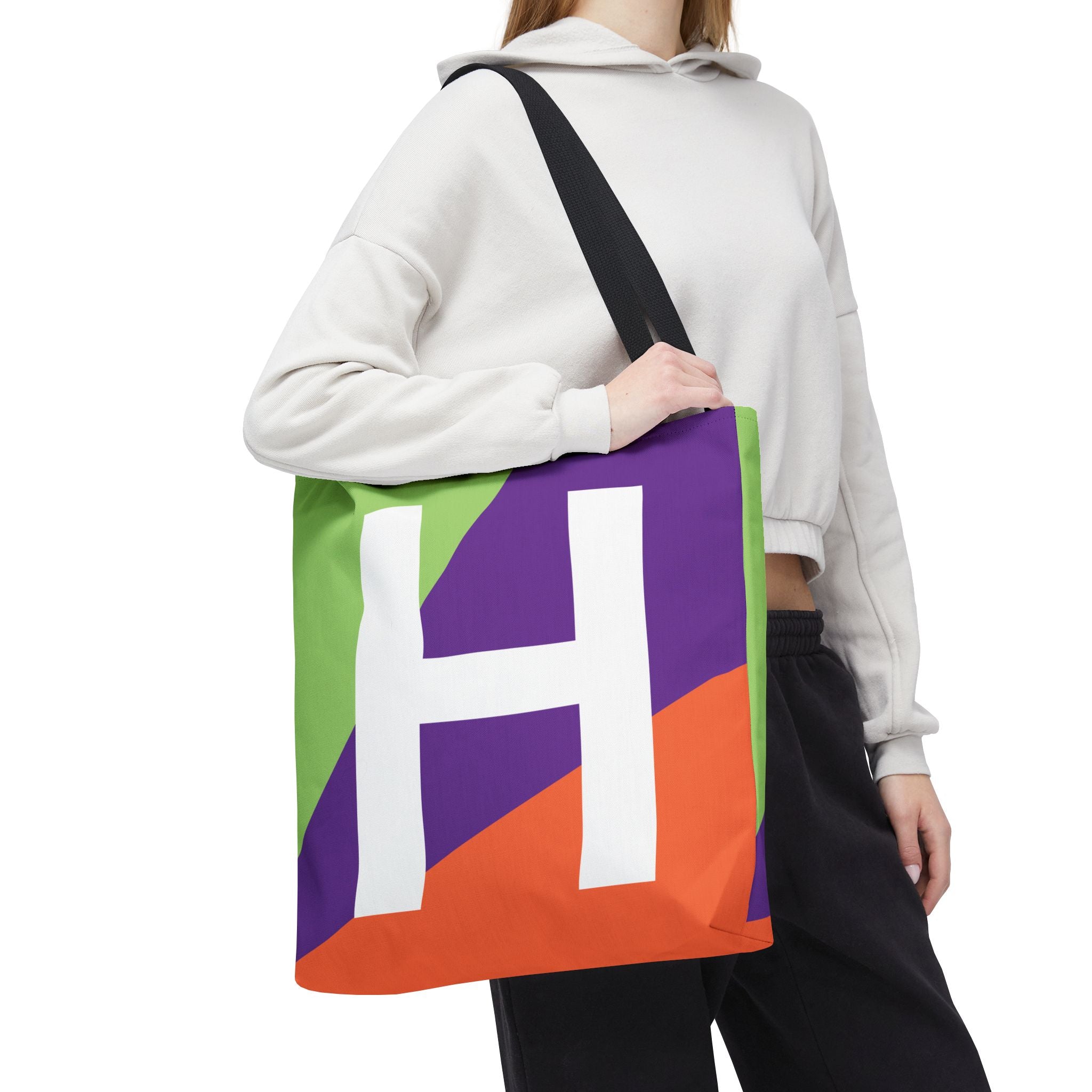 Monogram 'H' Colorblock Tote Bag — Personalized Initial H Shoulder Tote