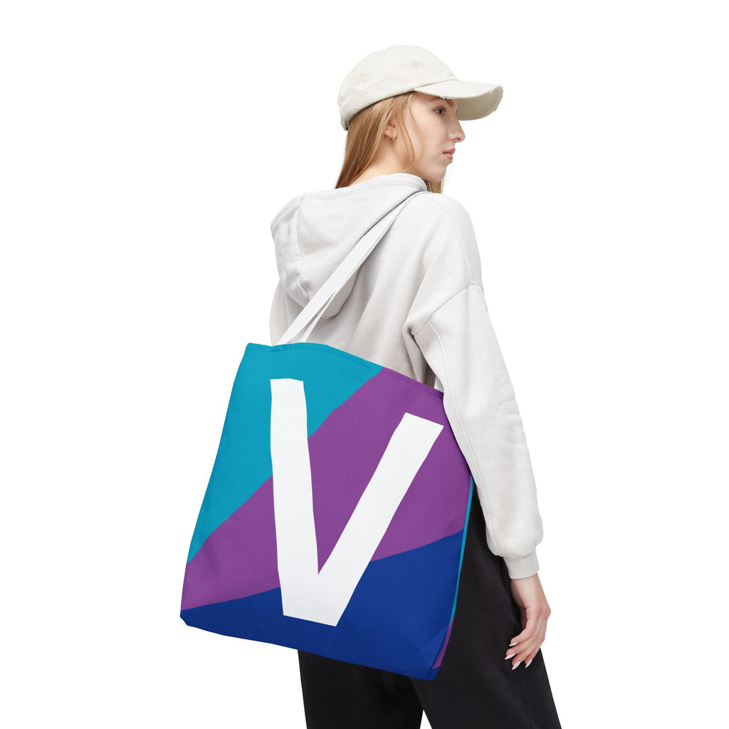 Monogram 'V' Colorblock Tote Bag — Personalized Initial V Shoulder Tote