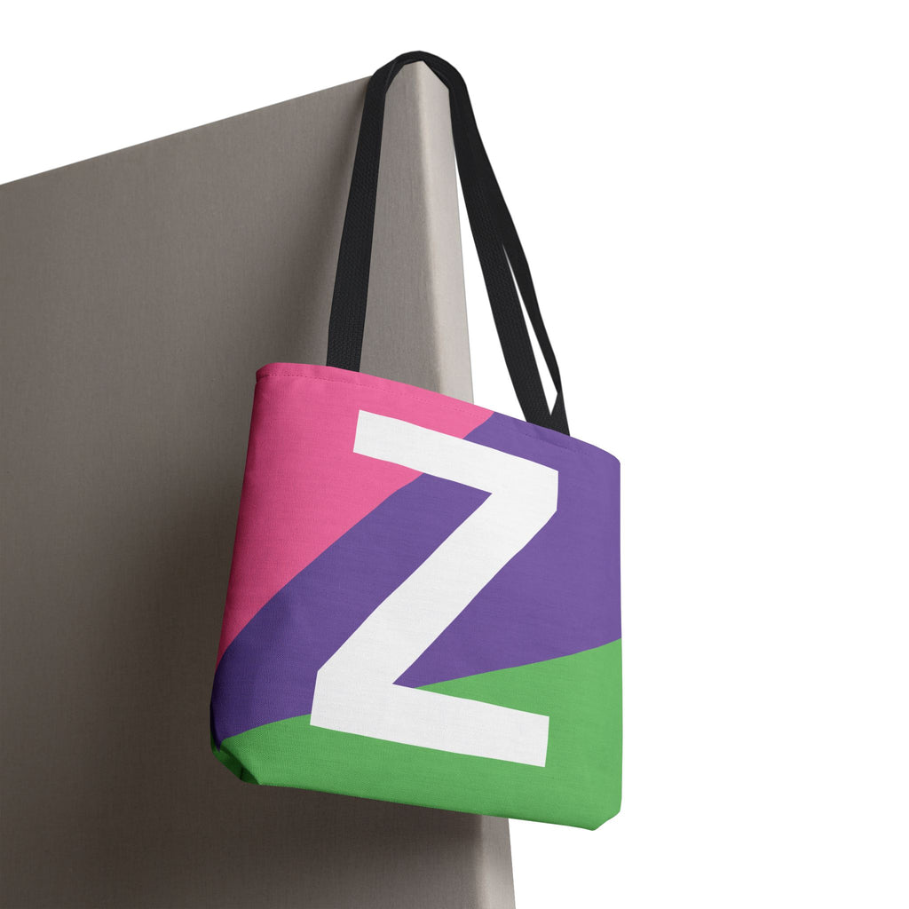 Monogram 'Z' Colorblock Tote Bag — Personalized Initial Z Shoulder Tote