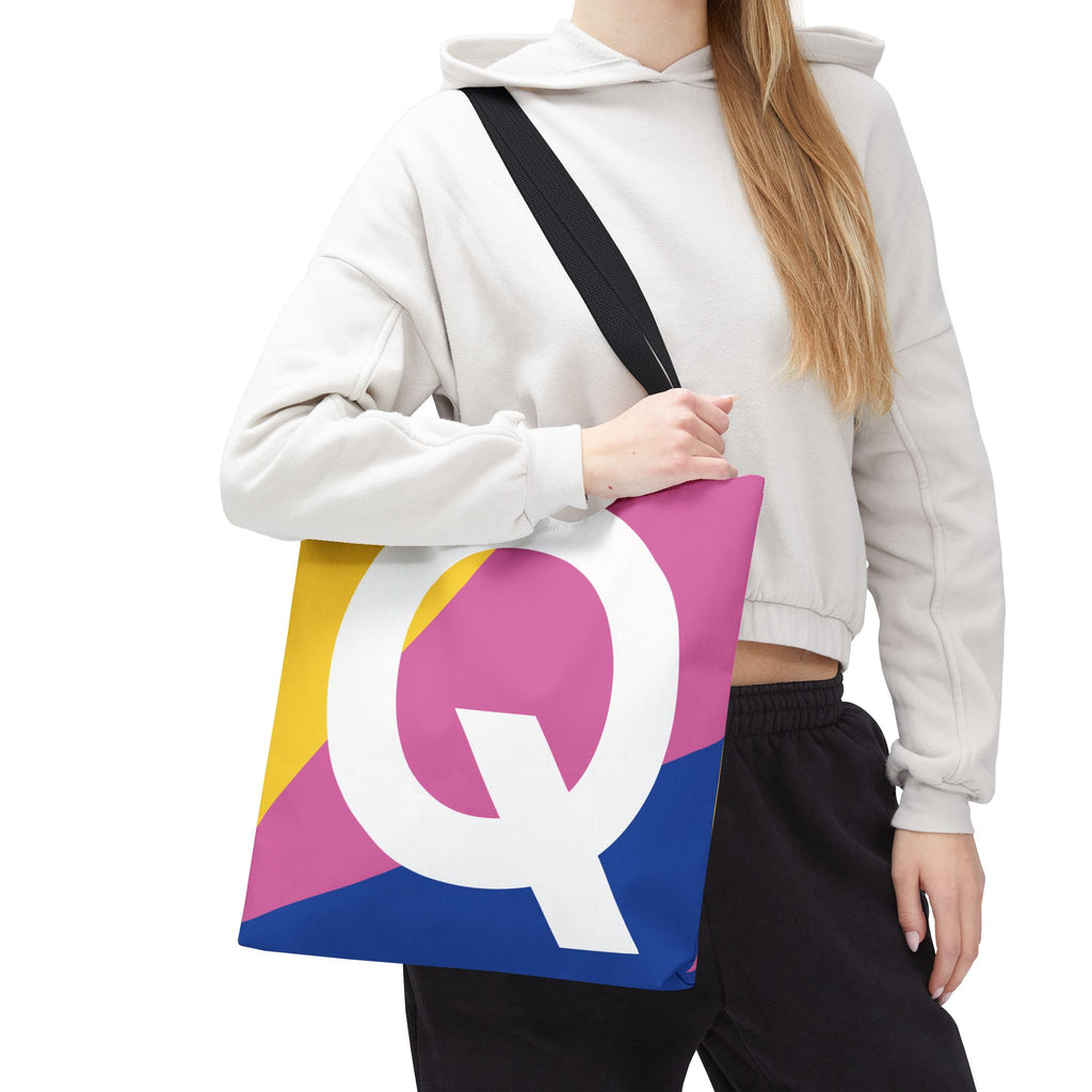 Monogram 'Q' Colorblock Tote Bag — Personalized Initial Q Shoulder Tote