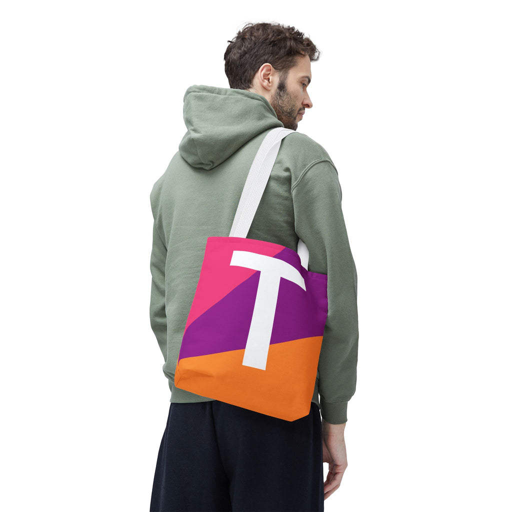 Monogram 'T' Colorblock Tote Bag — Personalized Initial T Shoulder Tote