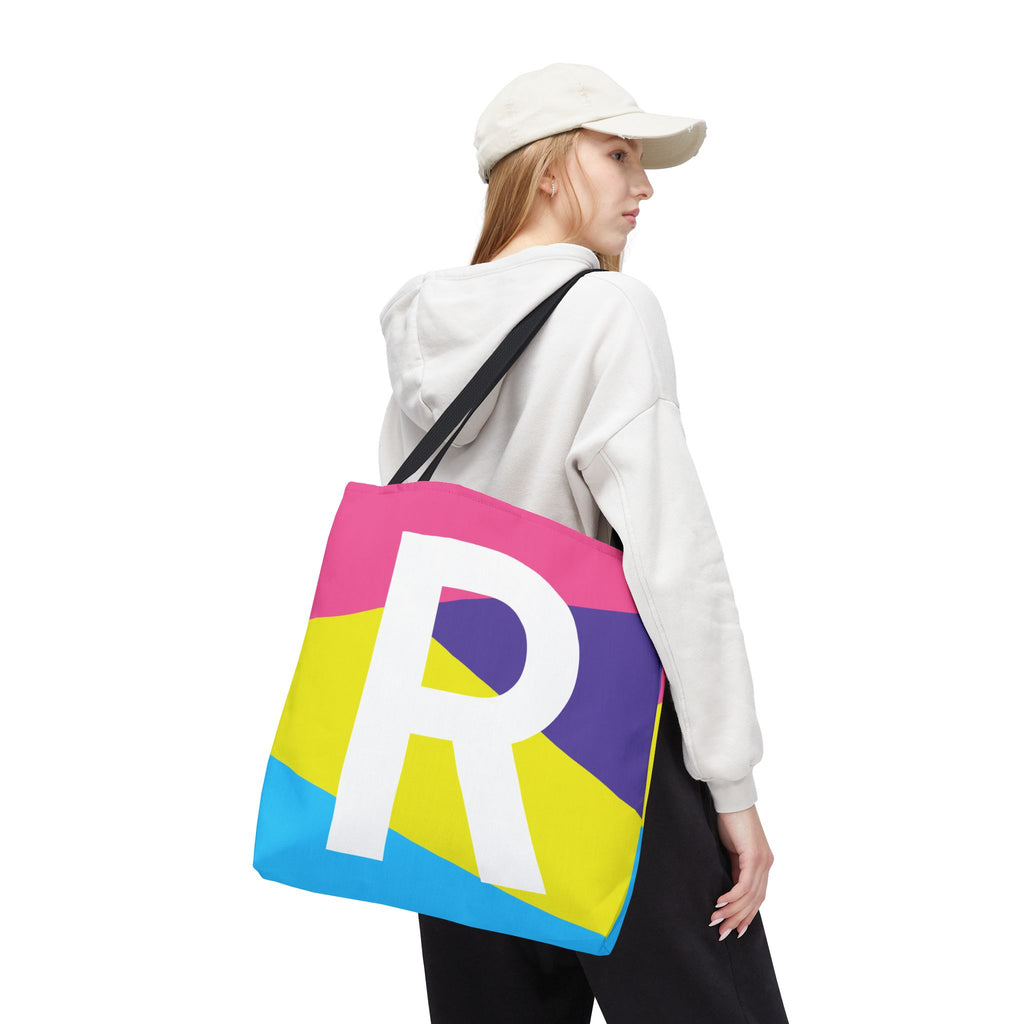 Monogram 'R' Colorblock Tote Bag — Personalized Initial R Shoulder Tote