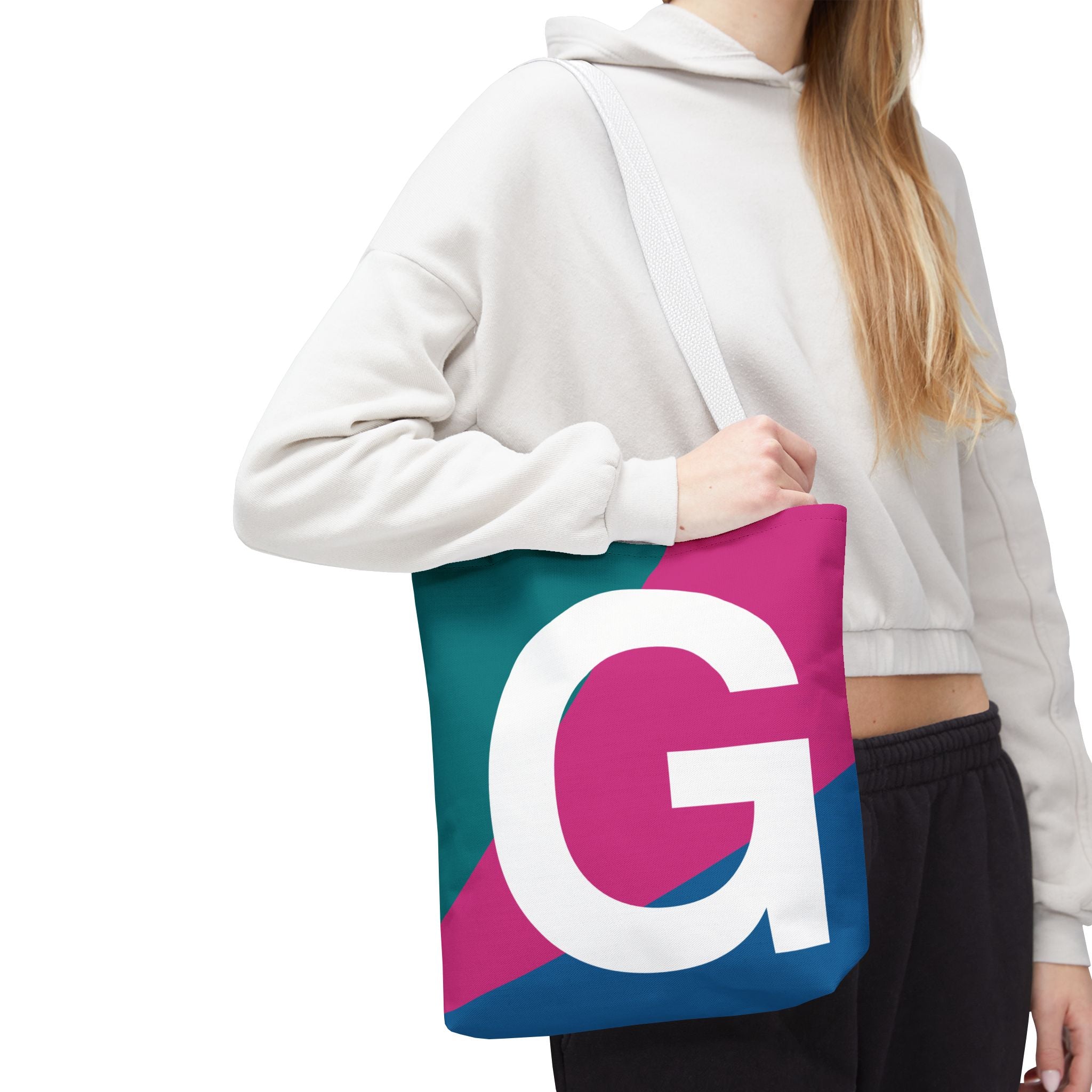 Monogram 'G' Colorblock Tote Bag — Personalized Initial G Shoulder Tote