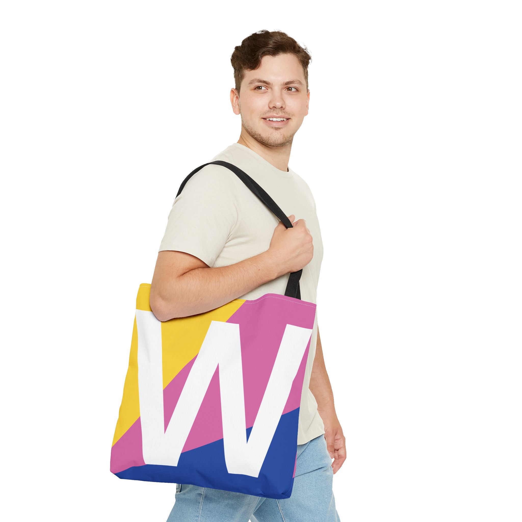 Monogram 'W' Colorblock Tote Bag — Personalized Initial W Shoulder Tote