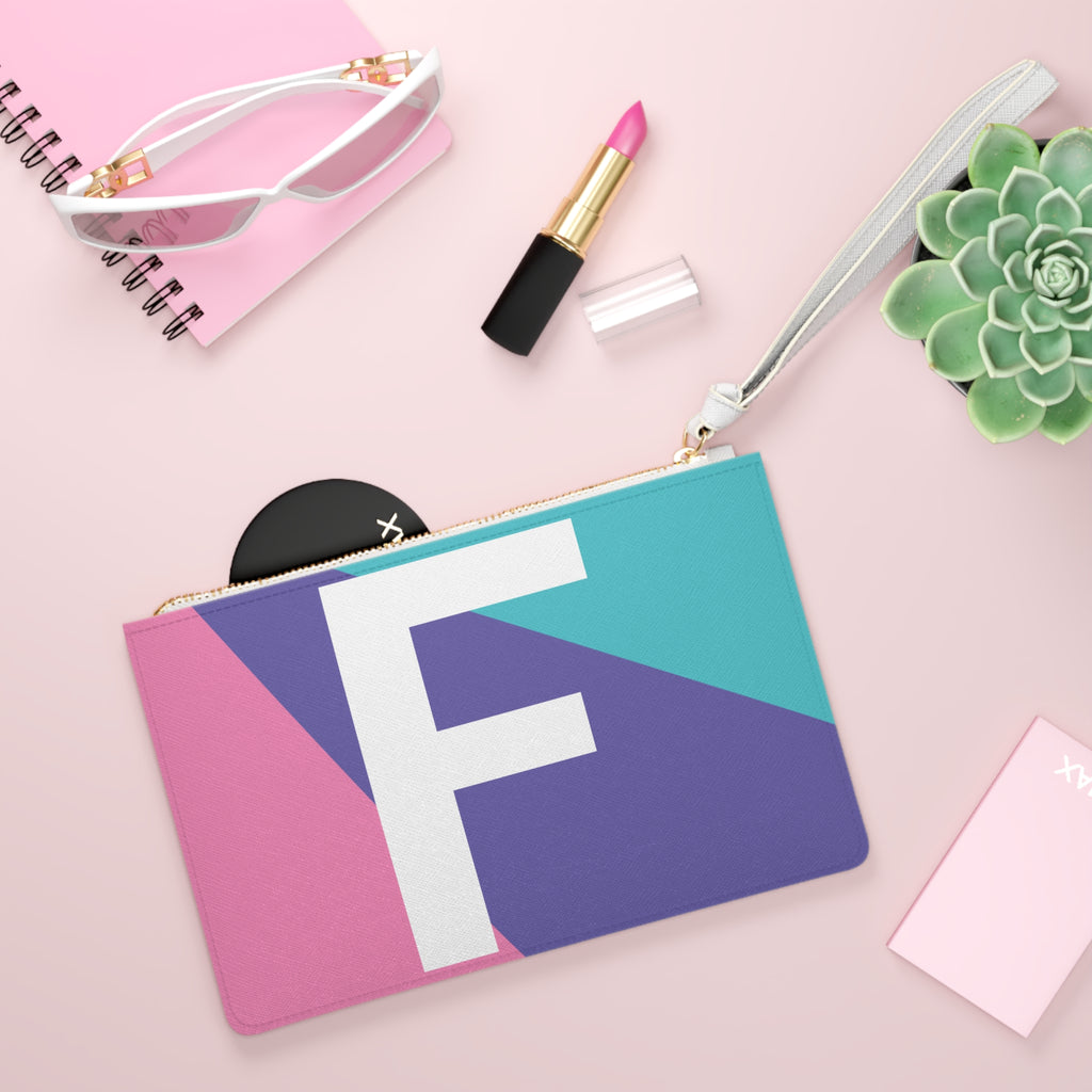 Monogram 'F' Colorblock Clutch Bag — Bold Geometric Wristlet for Everyday & Gifts