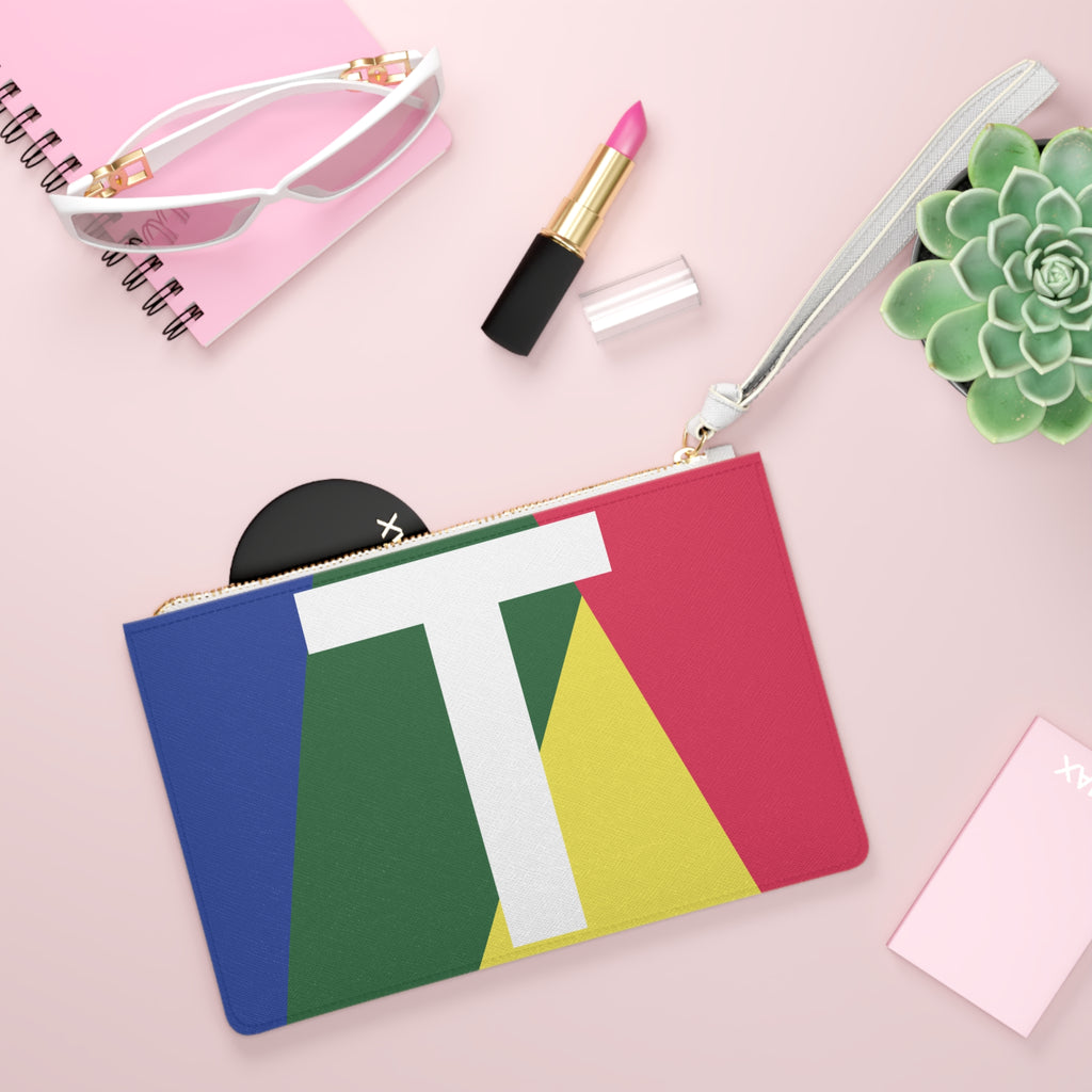 Monogram 'T' Colorblock Clutch Bag — Bold Geometric Wristlet for Everyday & Gifts
