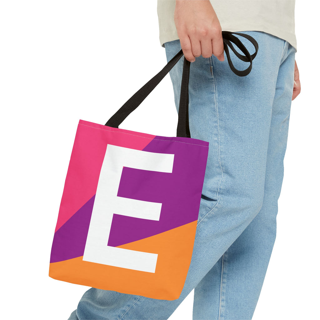 Monogram 'E' Colorblock Tote Bag — Personalized Initial E Shoulder Tote