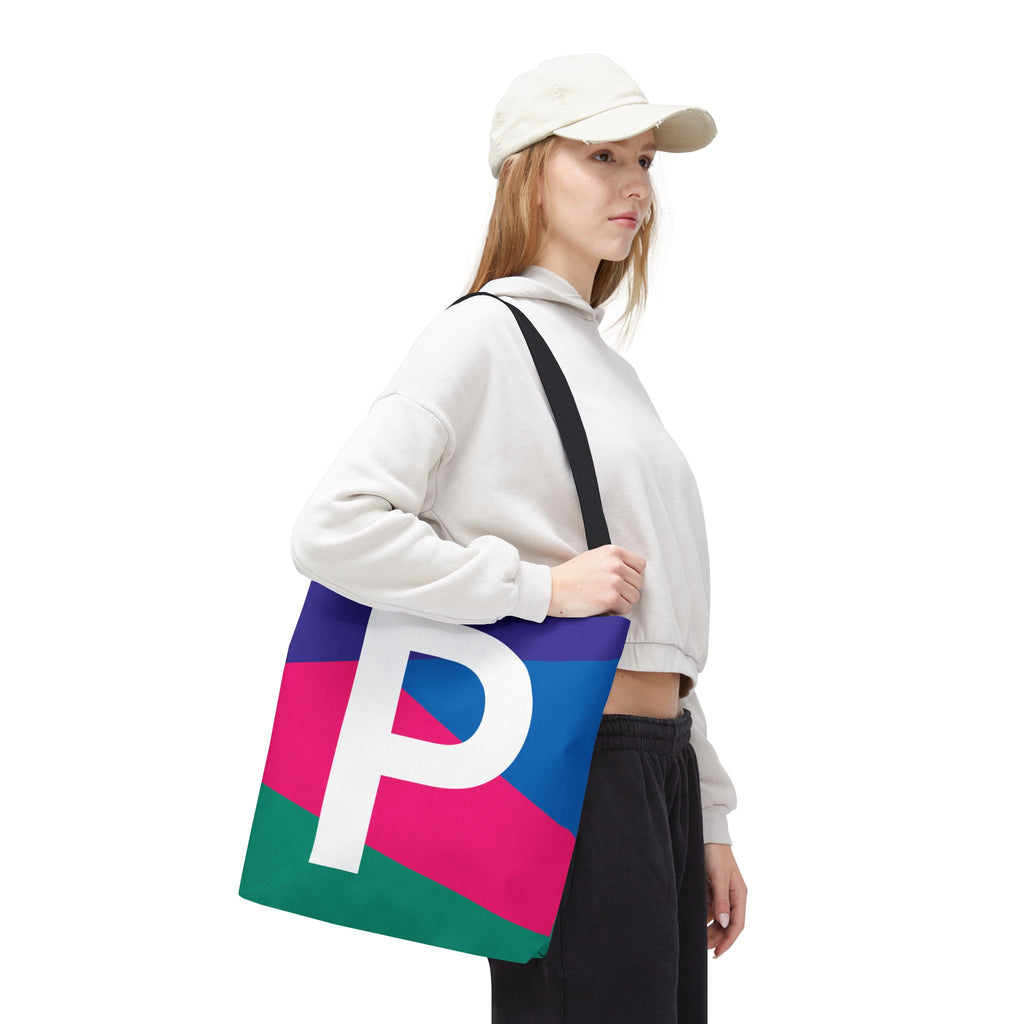 Monogram 'P' Colorblock Tote Bag — Personalized Initial P Shoulder Tote