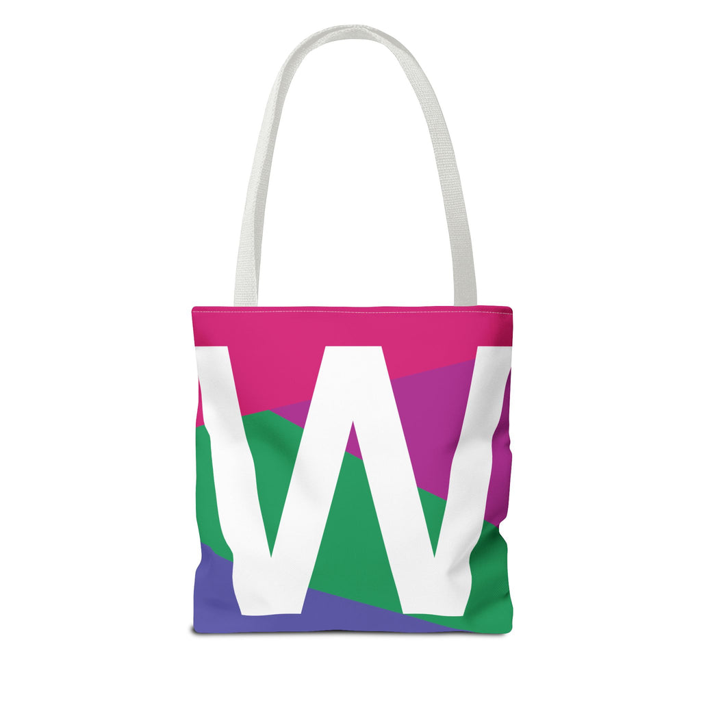 Monogram 'W' Colorblock Tote Bag — Personalized Initial W Shoulder Tote