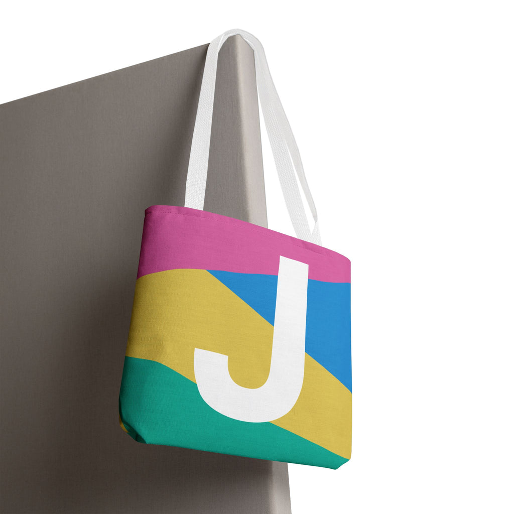 Monogram 'J' Colorblock Tote Bag — Personalized Initial J Shoulder Tote