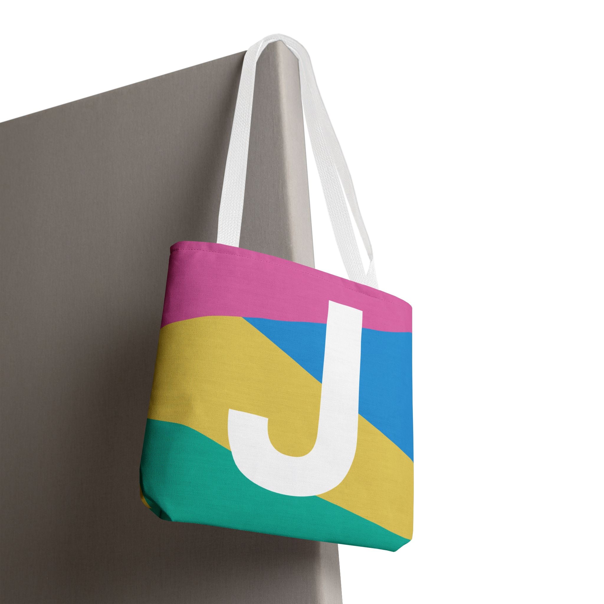 Monogram 'J' Colorblock Tote Bag — Personalized Initial J Shoulder Tote