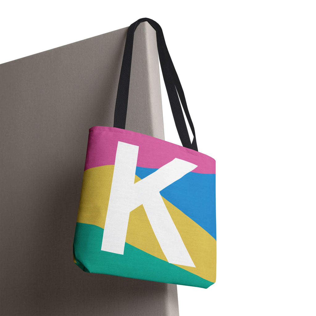 Monogram 'K' Colorblock Tote Bag — Personalized Initial K Shoulder Tote