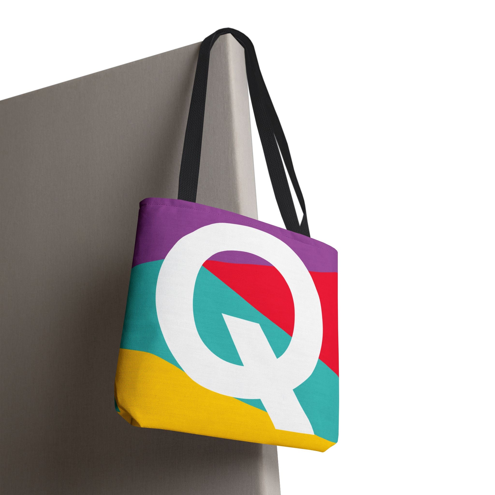 Monogram 'Q' Colorblock Tote Bag — Personalized Initial Q Shoulder Tote