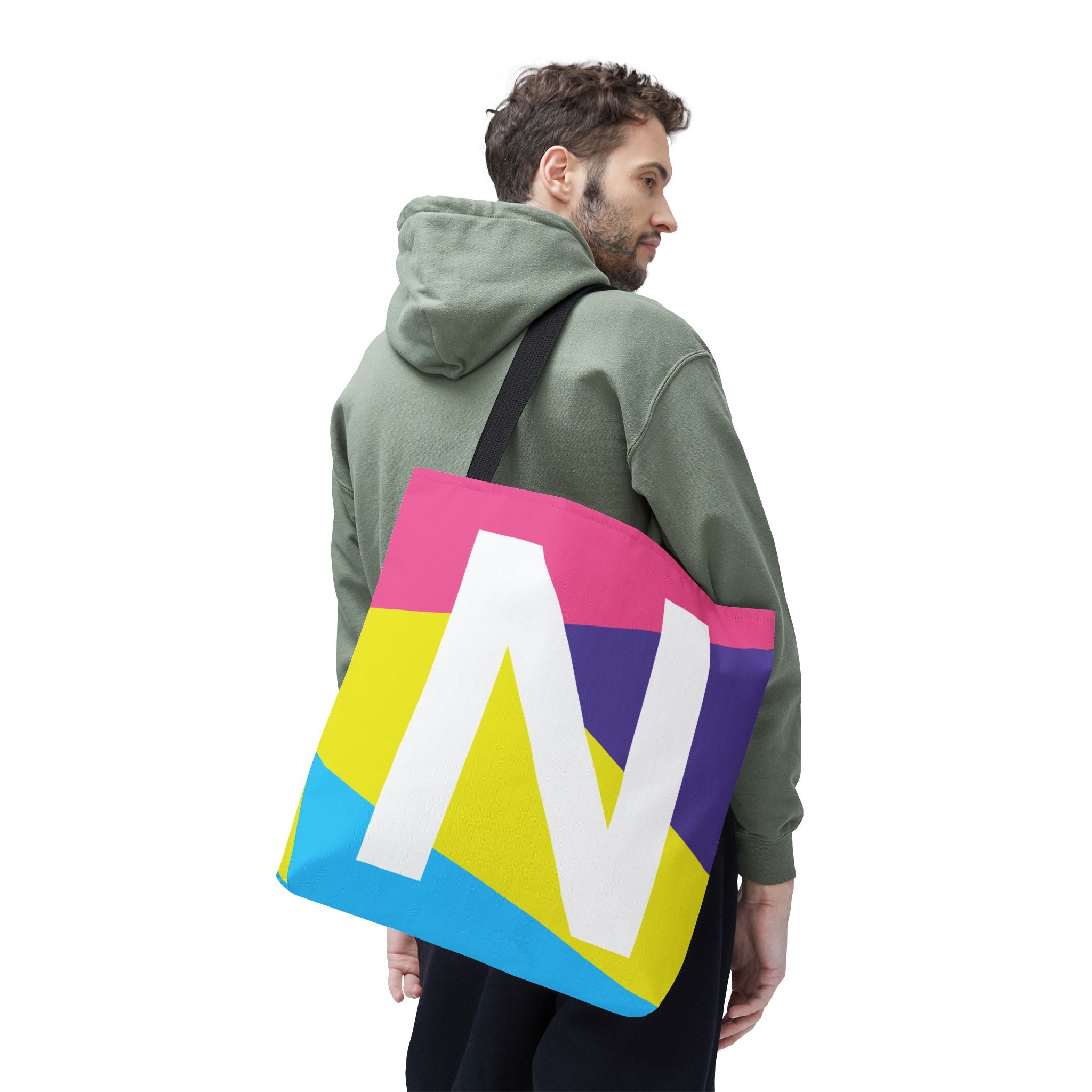Monogram 'N' Colorblock Tote Bag — Personalized Initial N Shoulder Tote