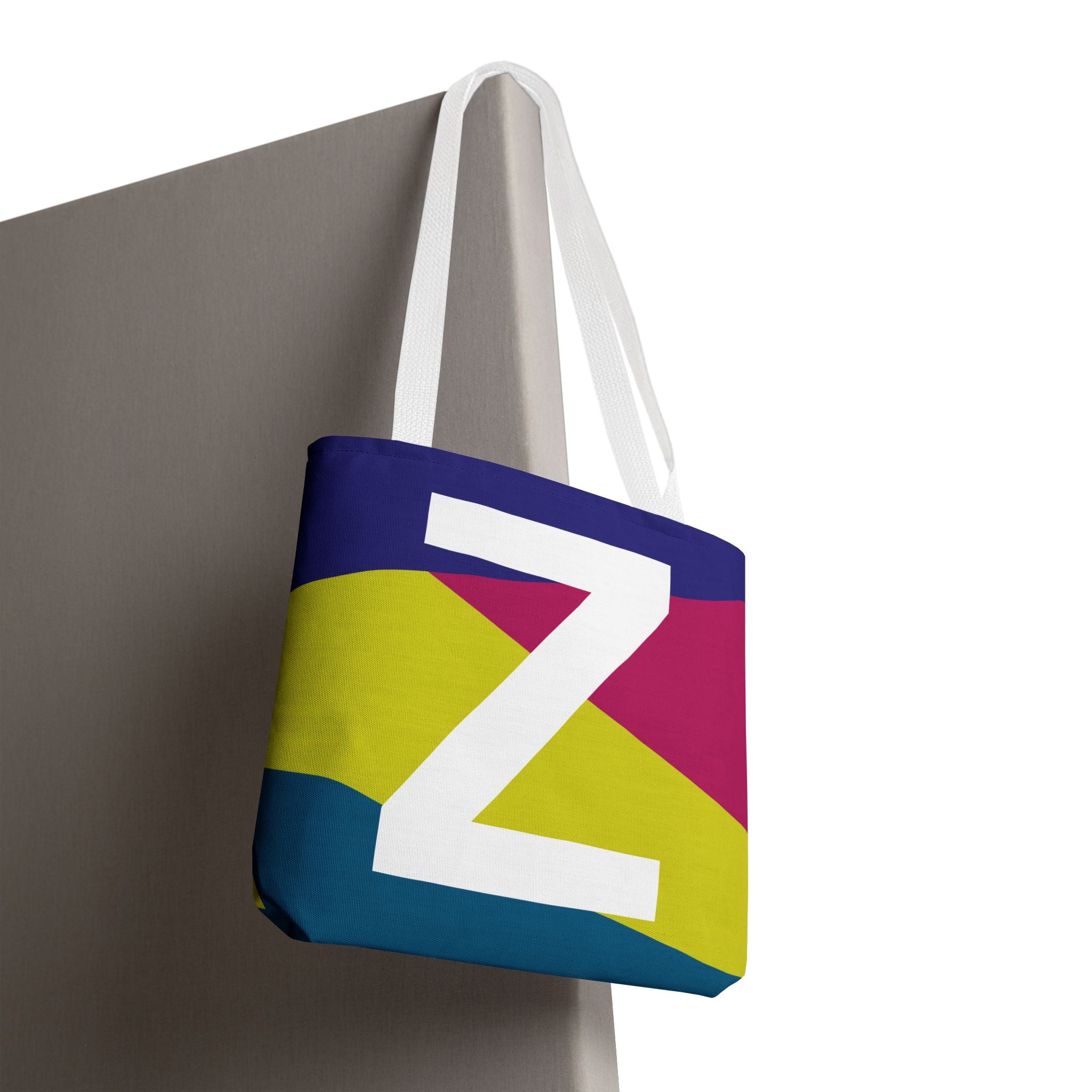 Monogram 'Z' Colorblock Tote Bag — Personalized Initial Z Shoulder Tote