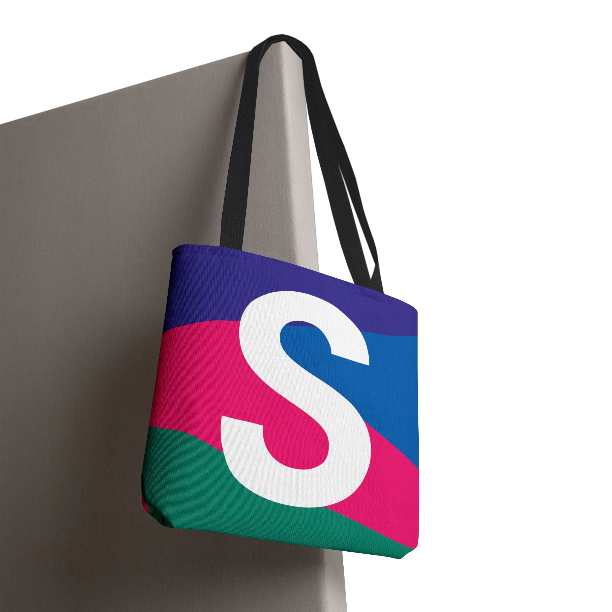 Monogram 'S' Colorblock Tote Bag — Personalized Initial S Shoulder Tote