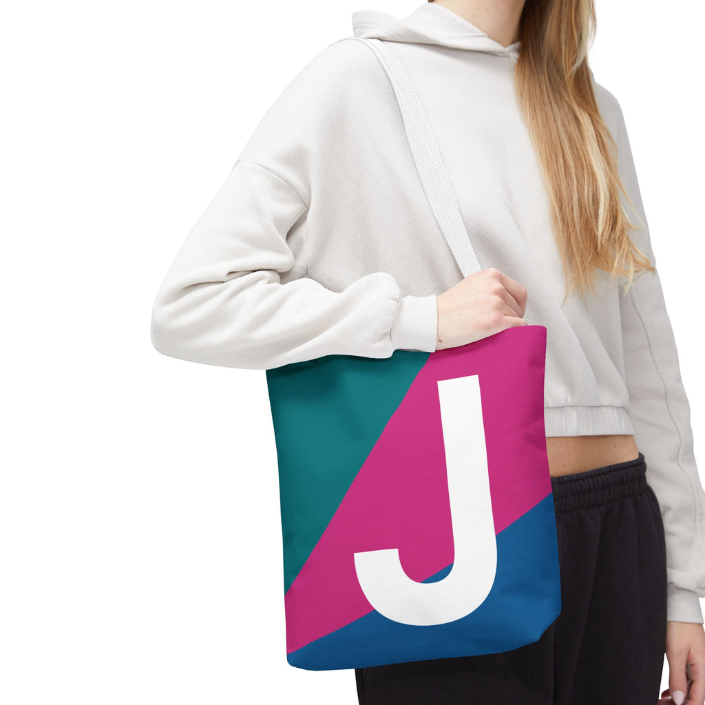Monogram 'J' Colorblock Tote Bag — Personalized Initial J Shoulder Tote