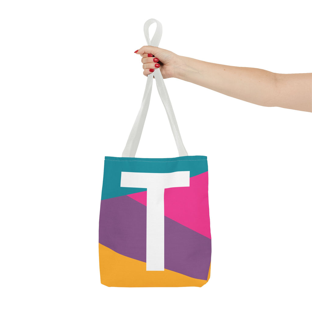Monogram 'T' Colorblock Tote Bag — Personalized Initial T Shoulder Tote