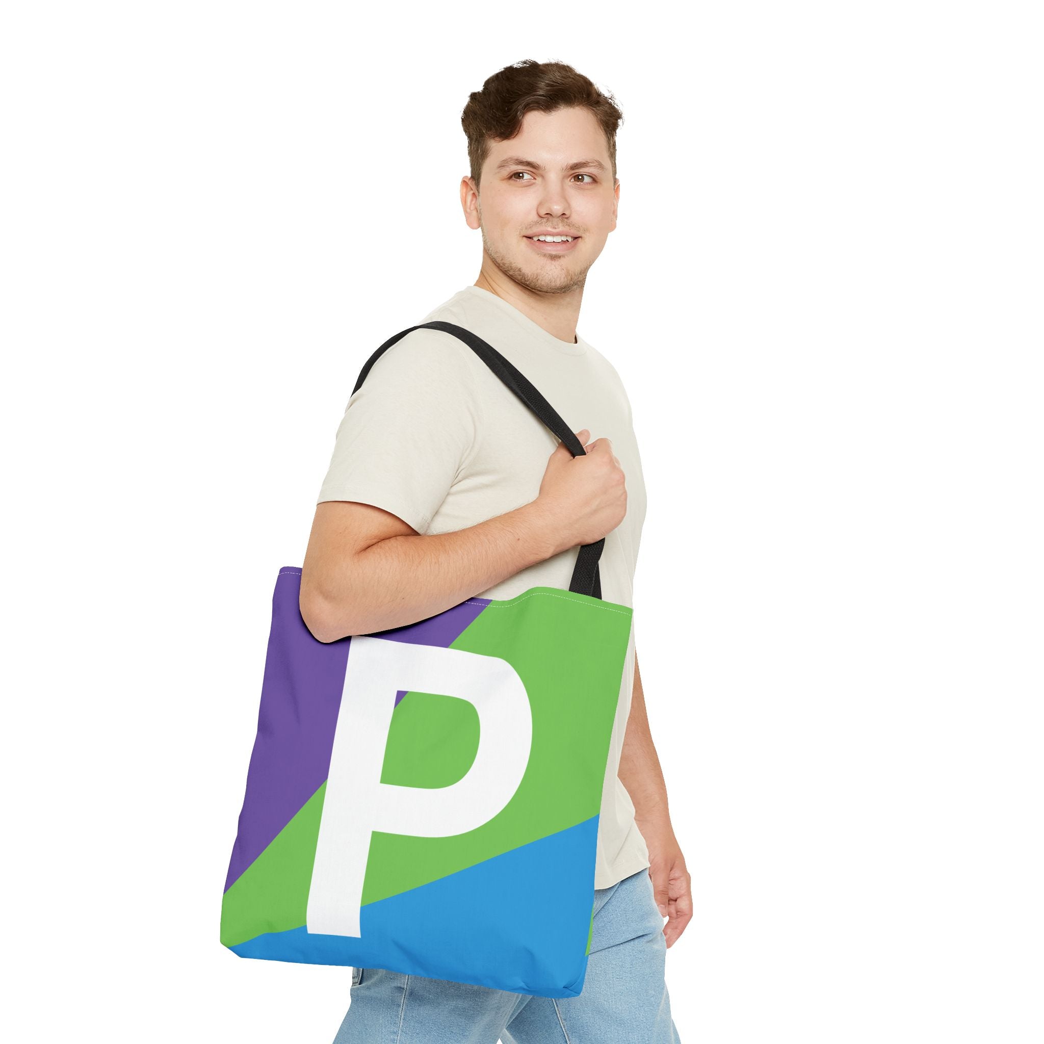 Monogram 'P' Colorblock Tote Bag — Personalized Initial P Shoulder Tote