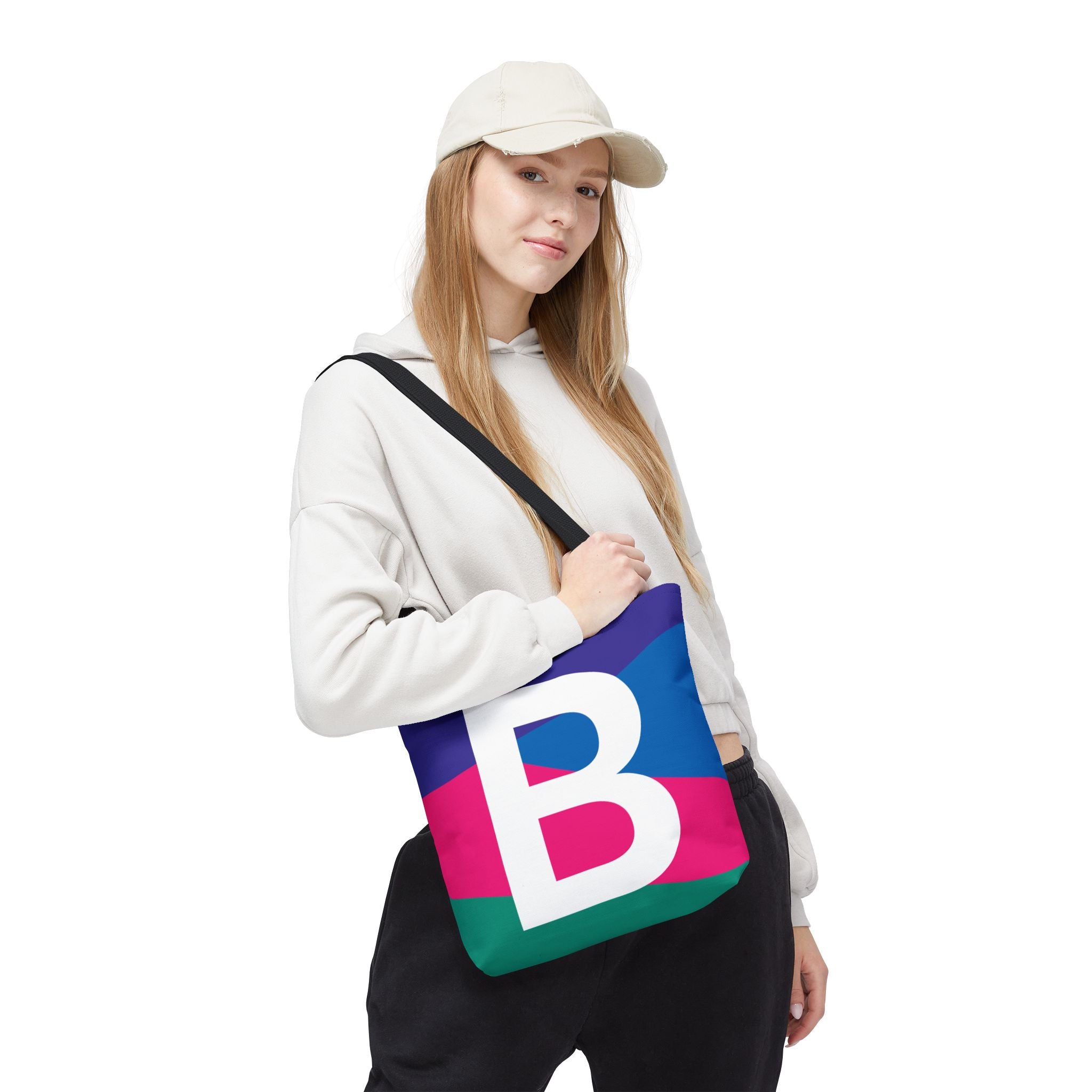 Monogram 'B' Colorblock Tote Bag — Personalized Initial B Shoulder Tote