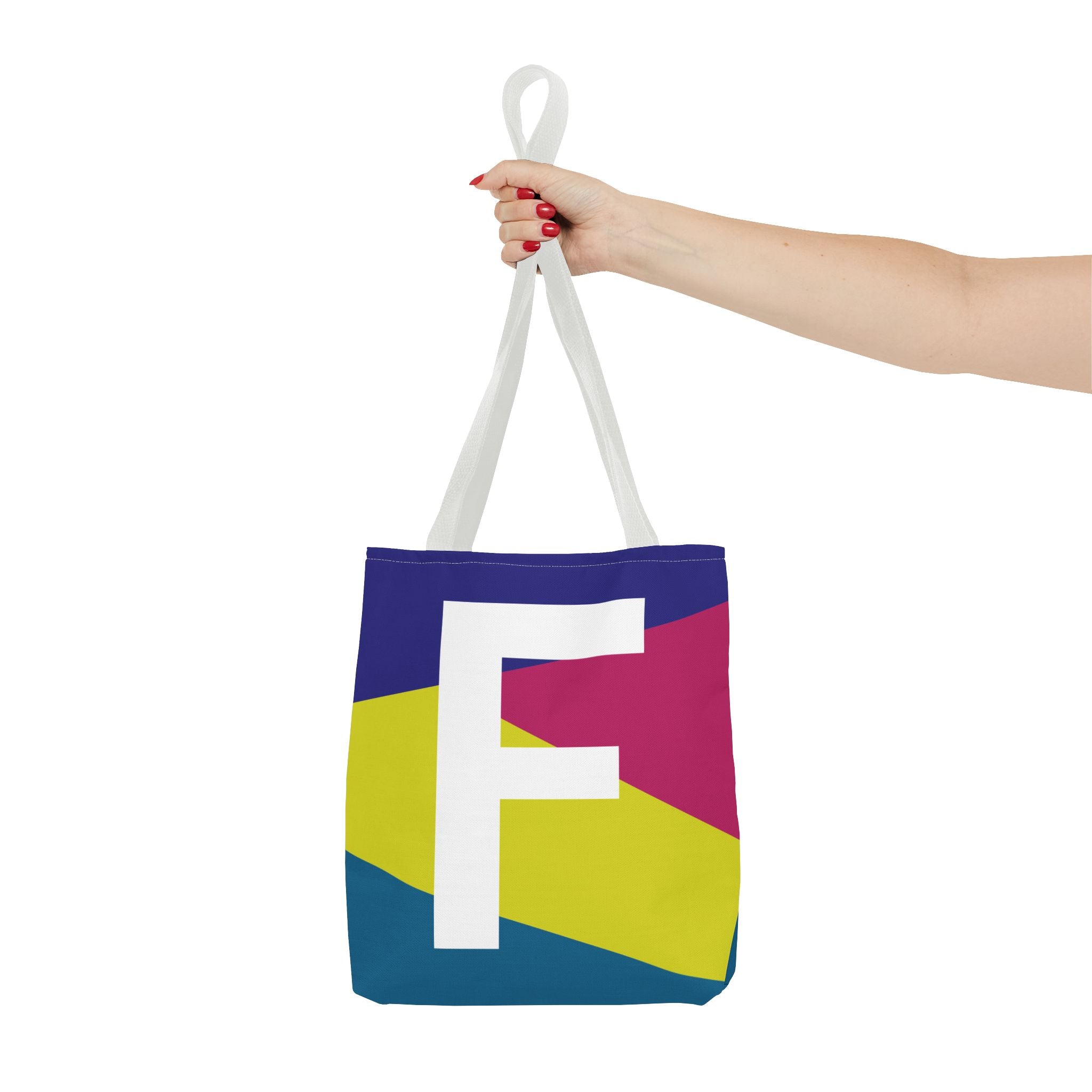 Monogram 'F' Colorblock Tote Bag — Personalized Initial F Shoulder Tote