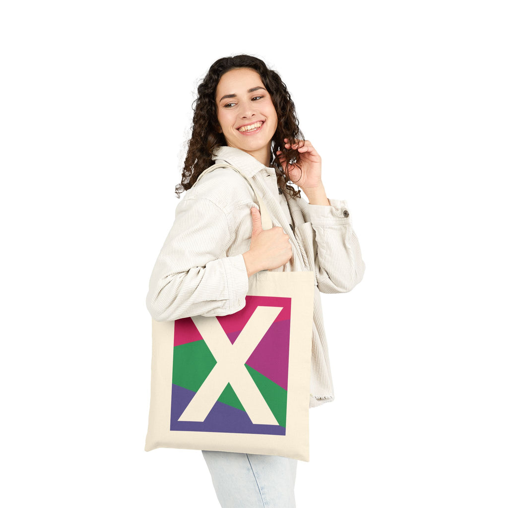 Initial X Colorblock Canvas Tote Bag — Monogram Letter X Reusable Grocery Tote
