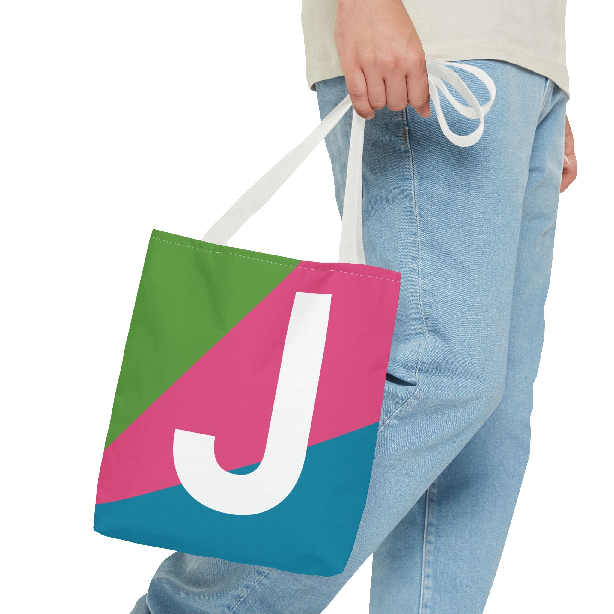 Monogram 'J' Colorblock Tote Bag — Personalized Initial J Shoulder Tote