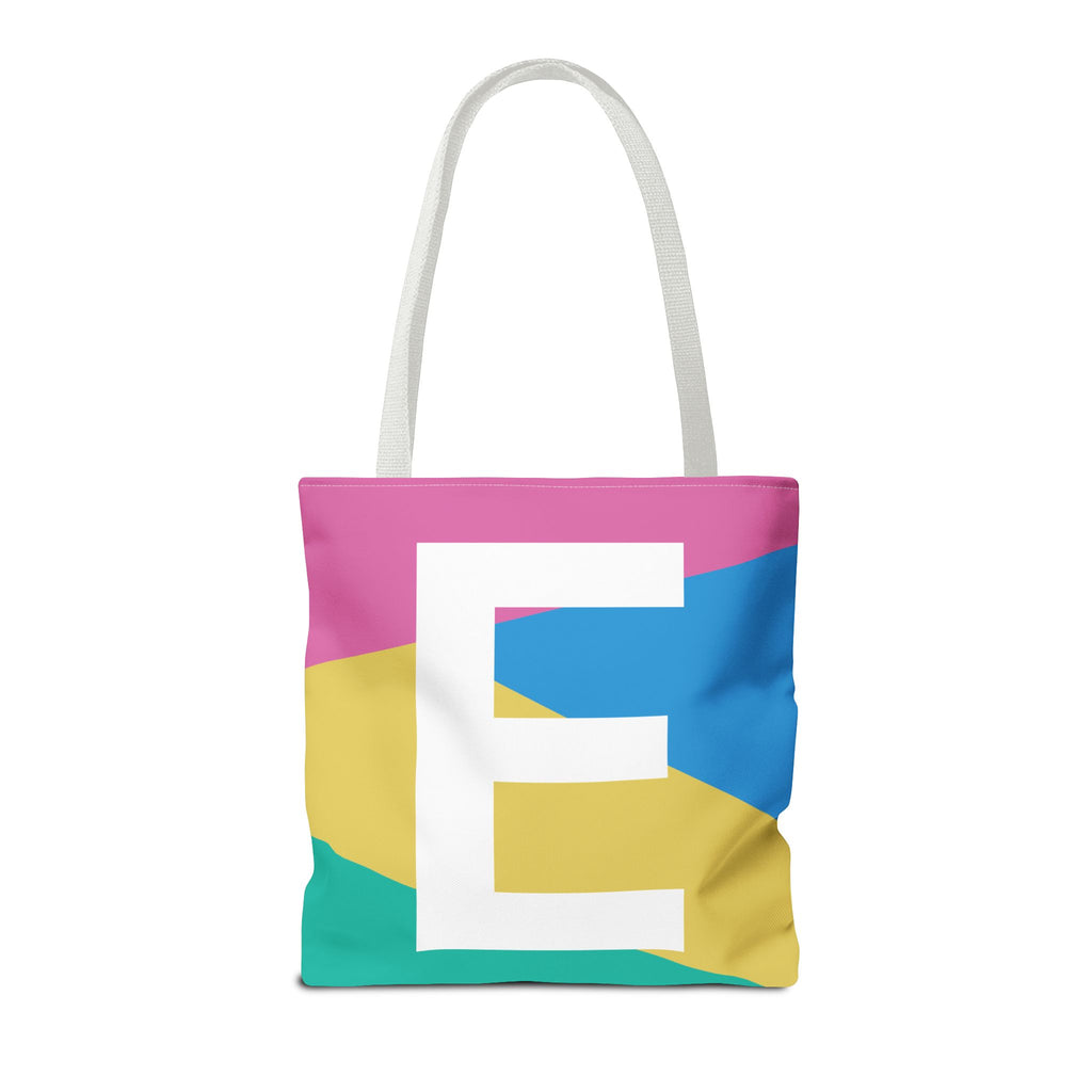 Monogram 'E' Colorblock Tote Bag — Personalized Initial E Shoulder Tote