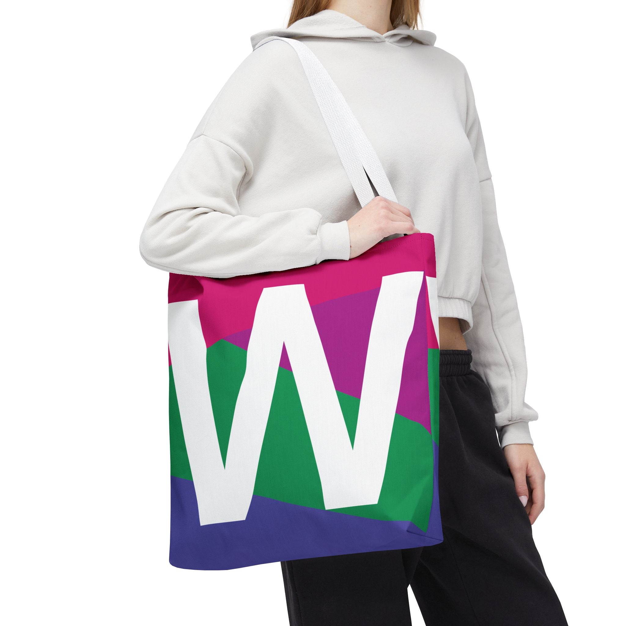 Monogram 'W' Colorblock Tote Bag — Personalized Initial W Shoulder Tote