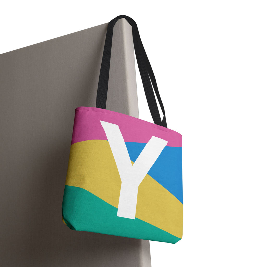 Monogram 'Y' Colorblock Tote Bag — Personalized Initial Y Shoulder Tote
