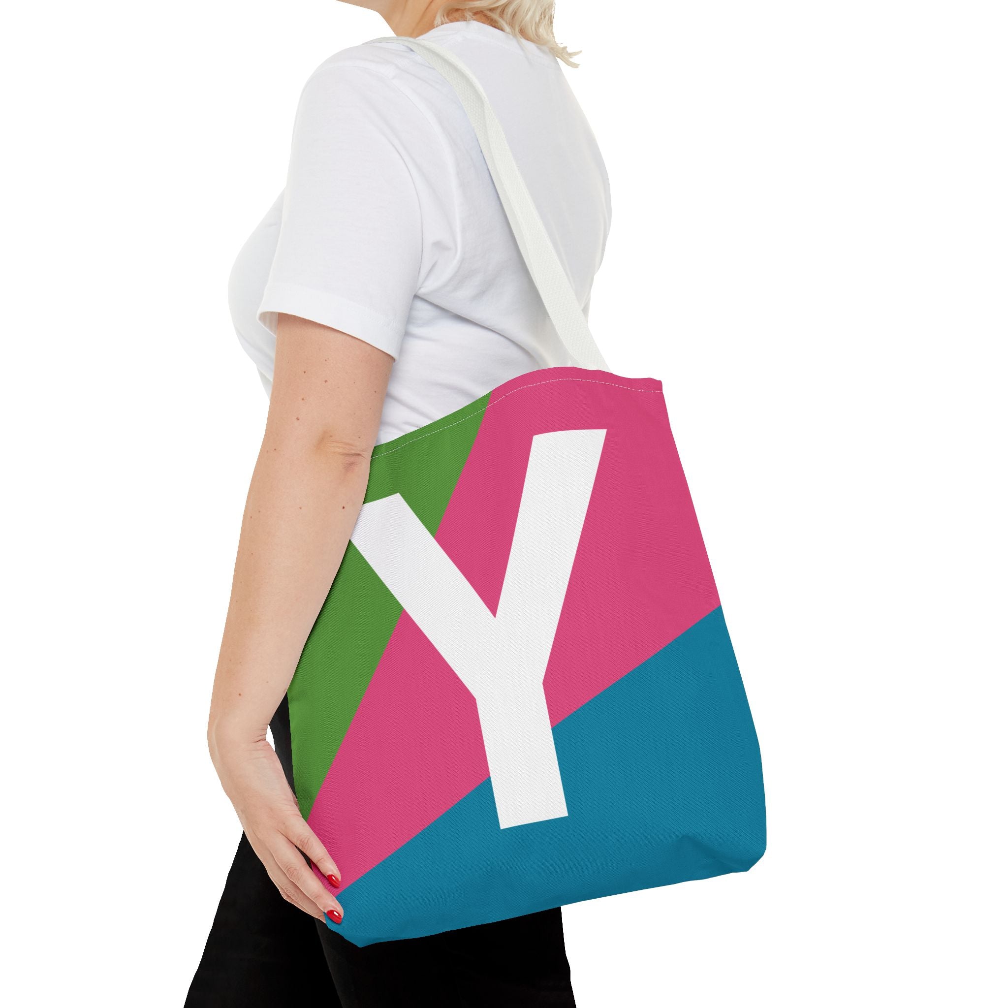 Monogram 'Y' Colorblock Tote Bag — Personalized Initial Y Shoulder Tote