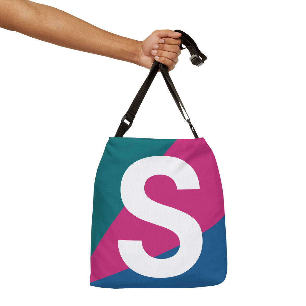 Initial Letter 'S' Colorblock Adjustable Tote Bag — Monogram Alphabet Shoulder Bag
