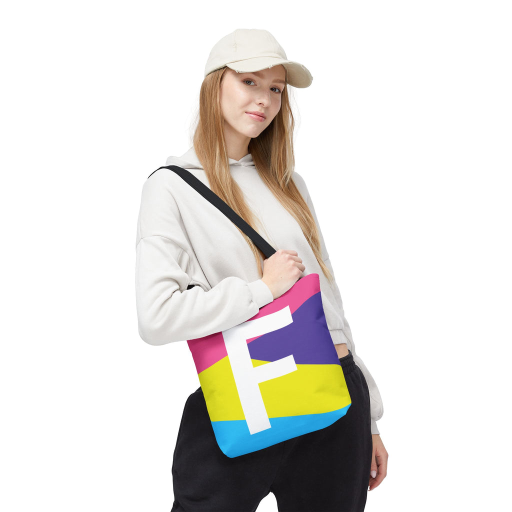 Monogram 'F' Colorblock Tote Bag — Personalized Initial F Shoulder Tote