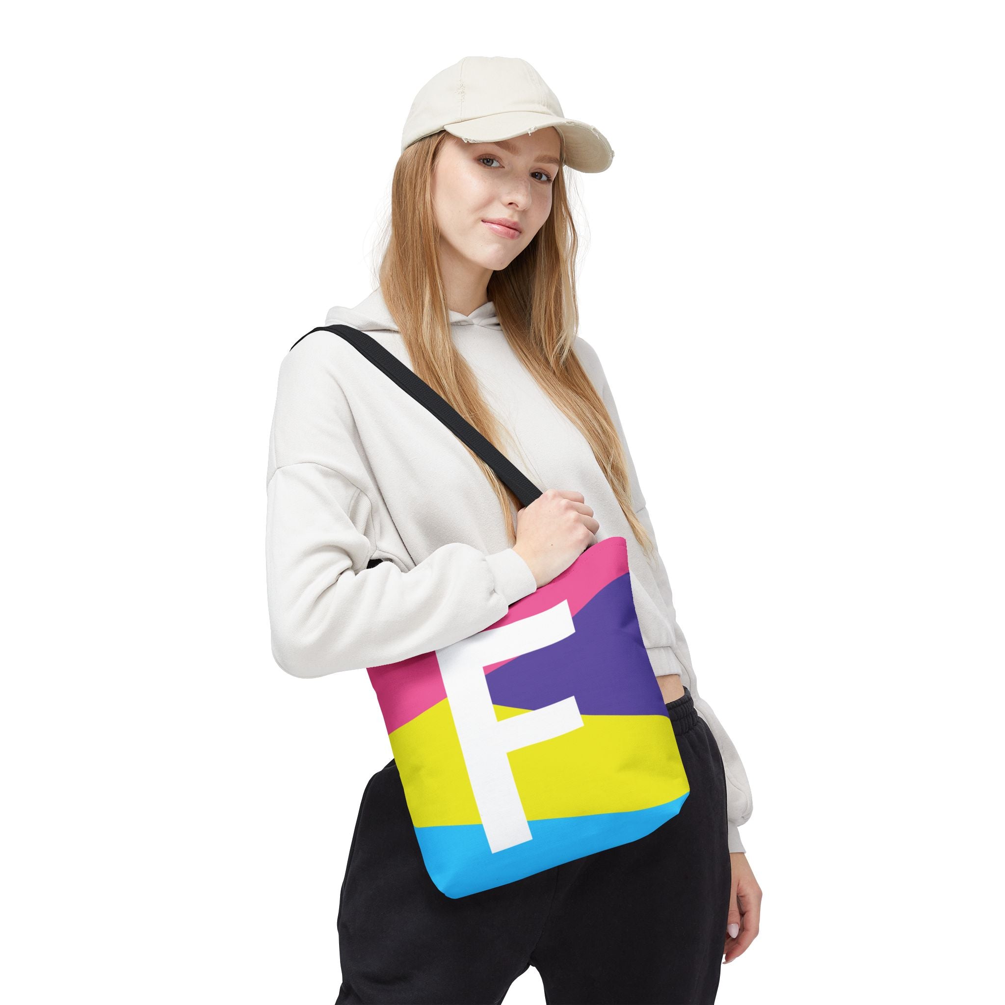 Monogram 'F' Colorblock Tote Bag — Personalized Initial F Shoulder Tote