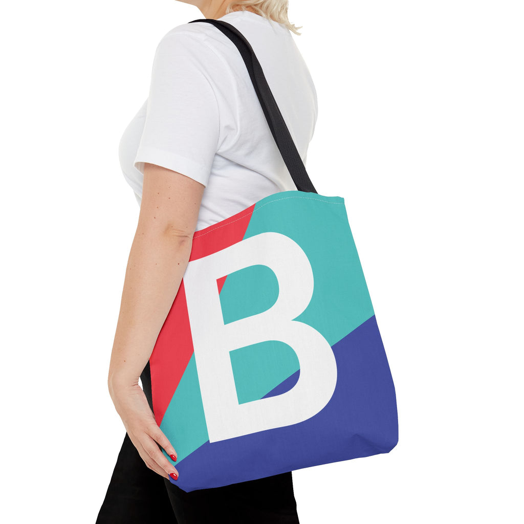 Monogram 'B' Colorblock Tote Bag — Personalized Initial B Shoulder Tote