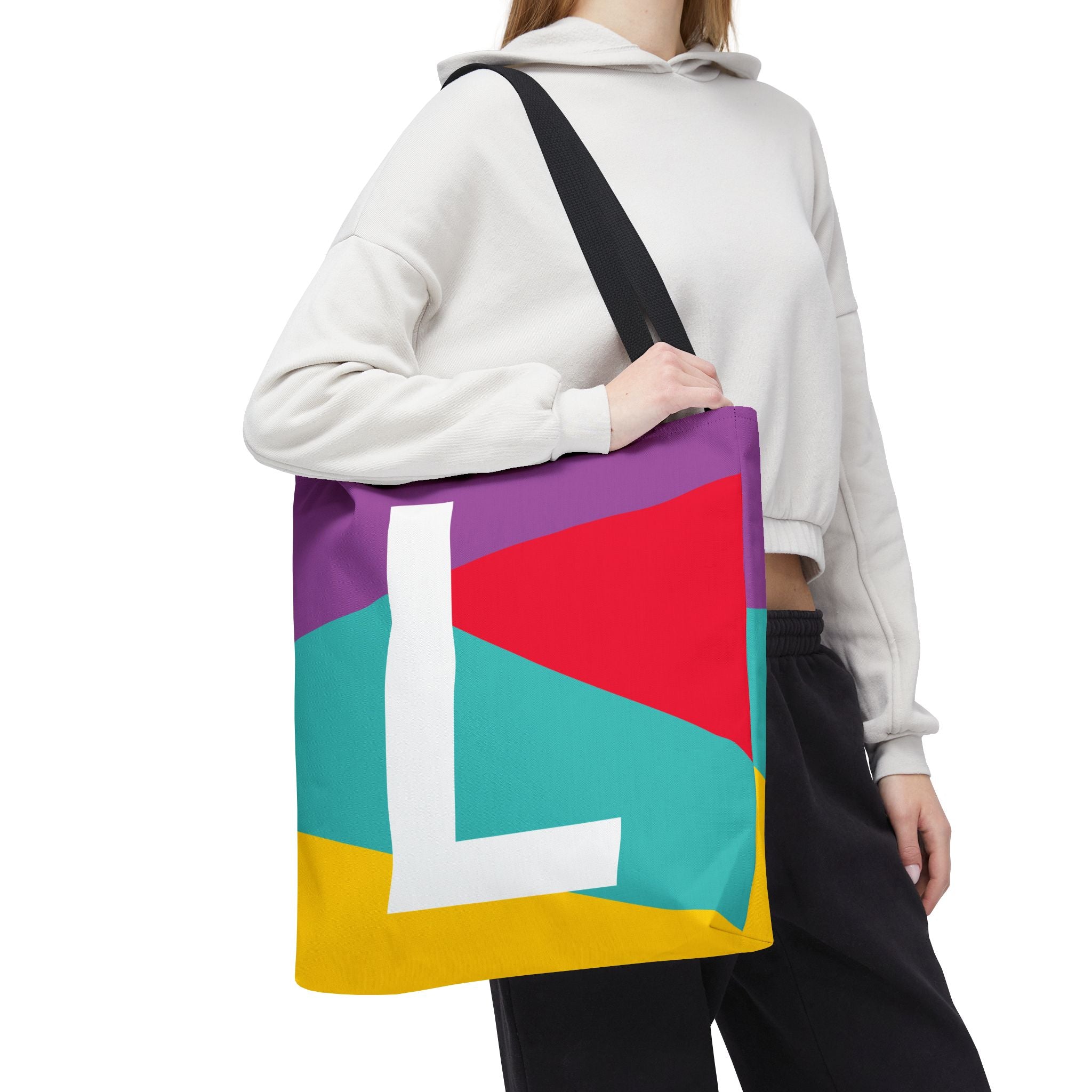 Monogram 'L' Colorblock Tote Bag — Personalized Initial L Shoulder Tote