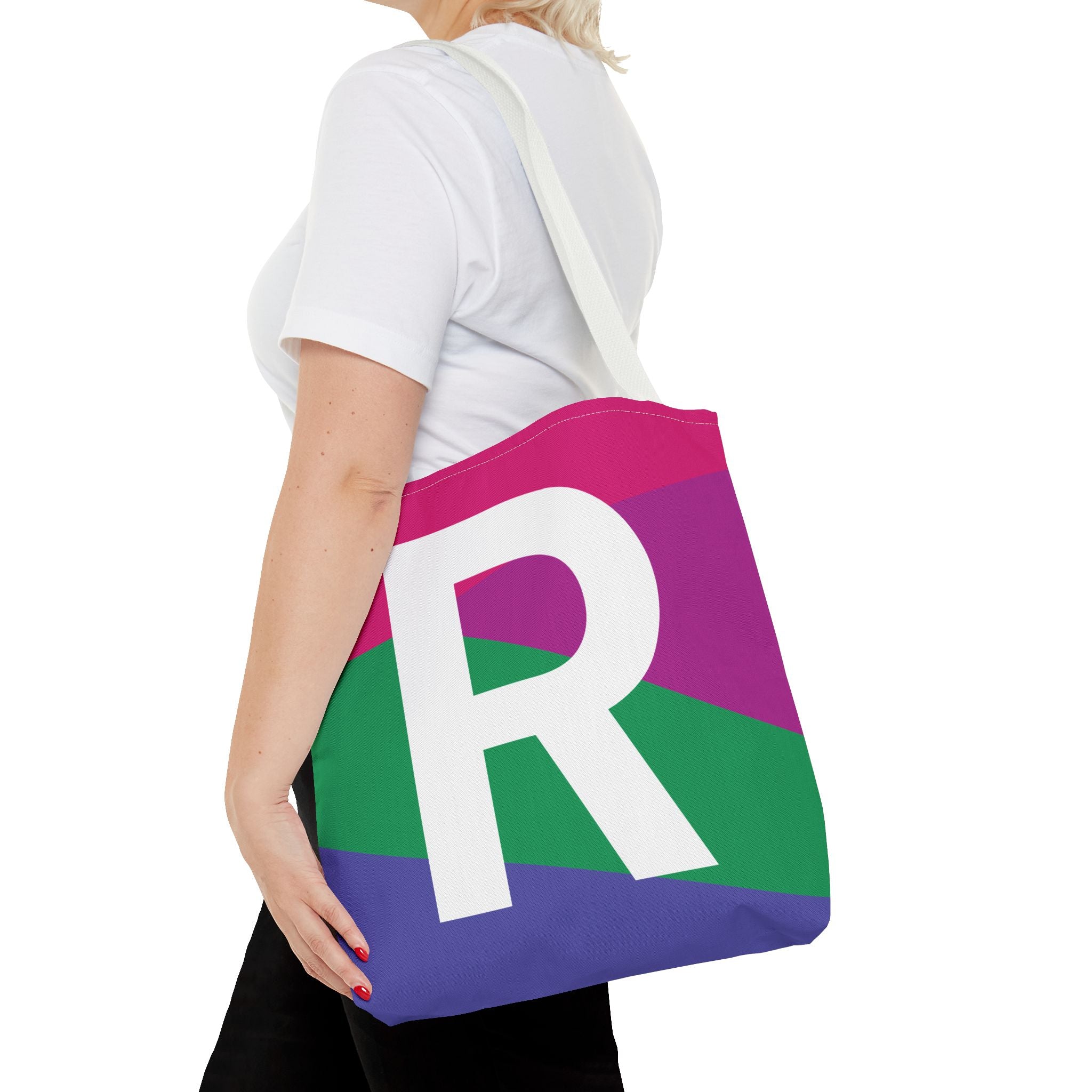 Monogram 'R' Colorblock Tote Bag — Personalized Initial R Shoulder Tote