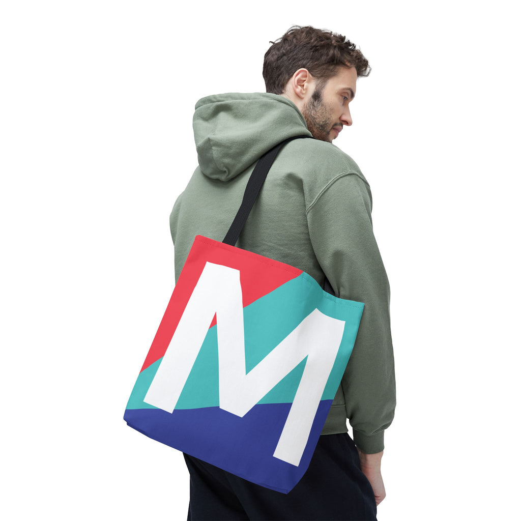 Monogram 'M' Colorblock Tote Bag — Personalized Initial M Shoulder Tote