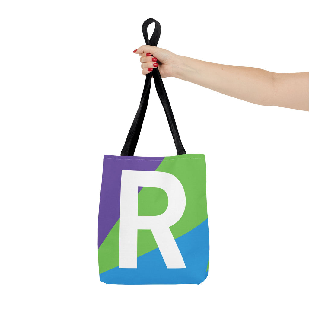 Monogram 'R' Colorblock Tote Bag — Personalized Initial R Shoulder Tote